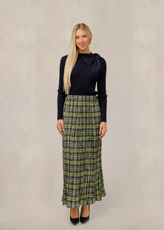Shoulder Bow Ribbed Knit Top - Navy