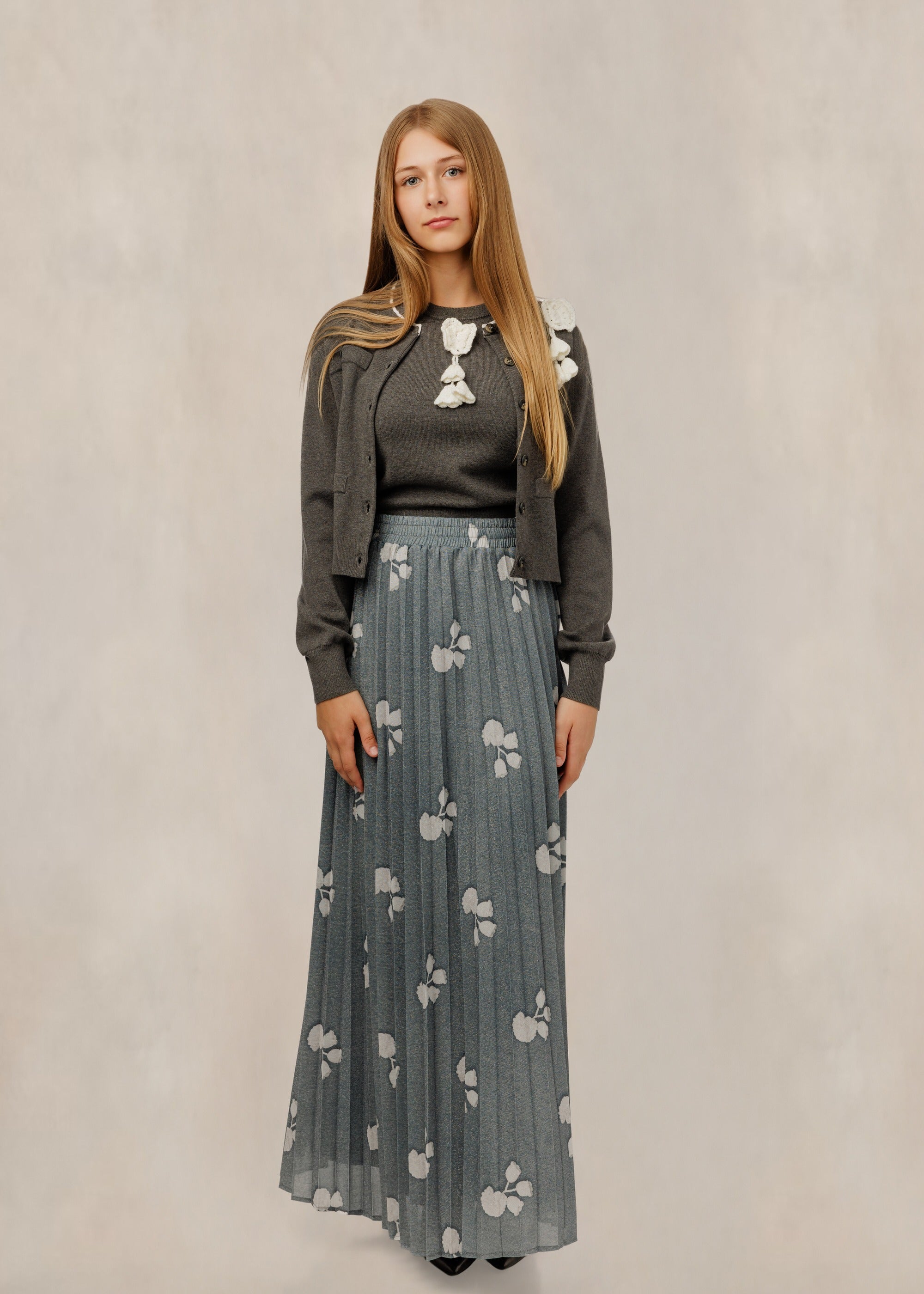 Dusty Sage Floral Accordion Skirt