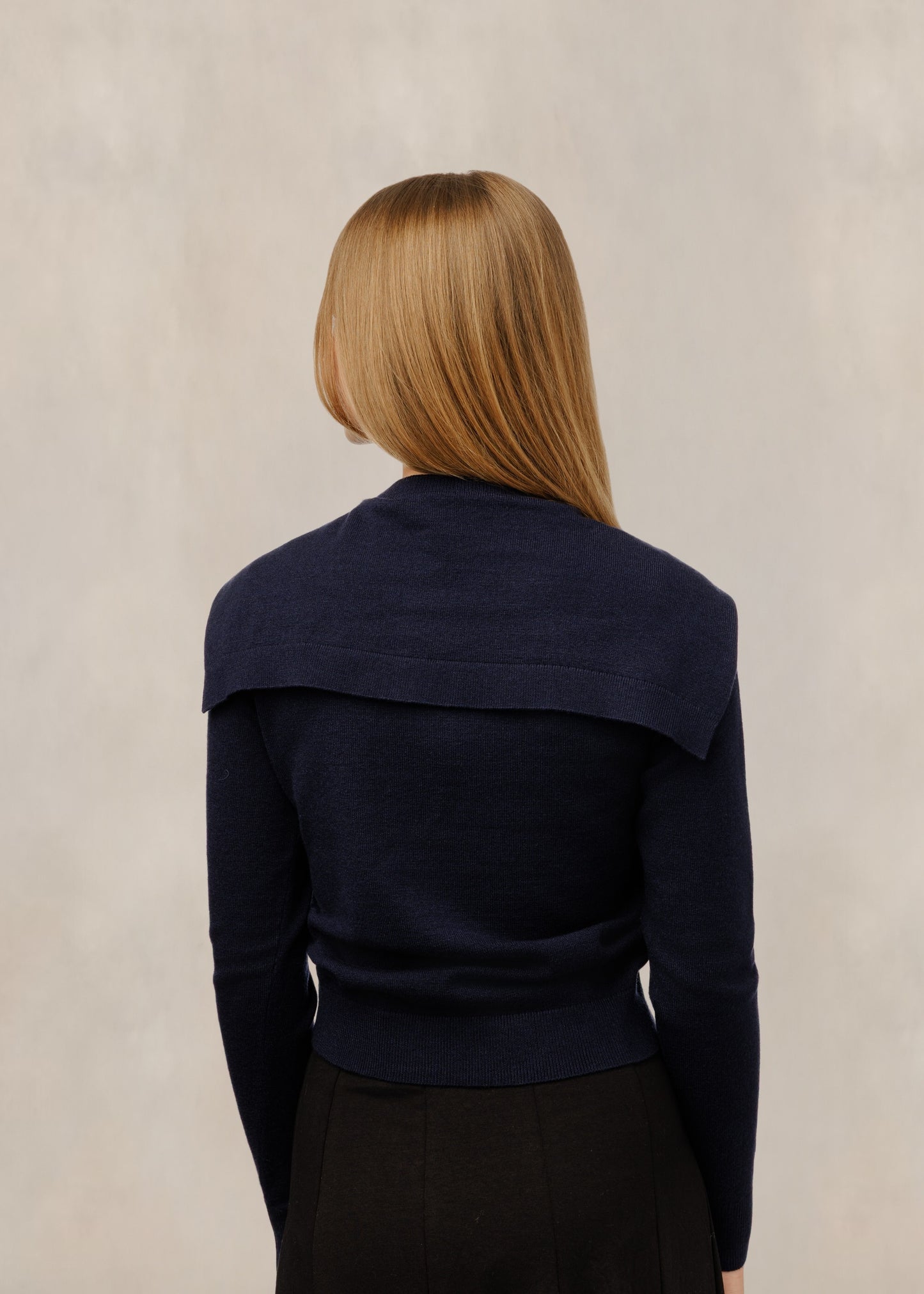 Navy Scarf Detail Knit Top