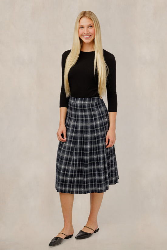 Plaid Midi Skirt - Navy