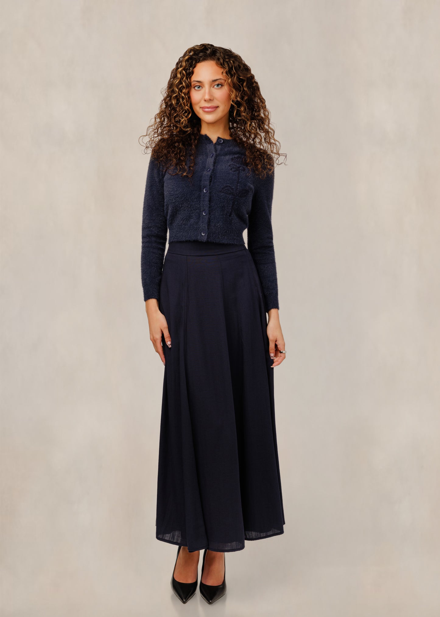 Navy Embroidered Soft Touch Cardigan