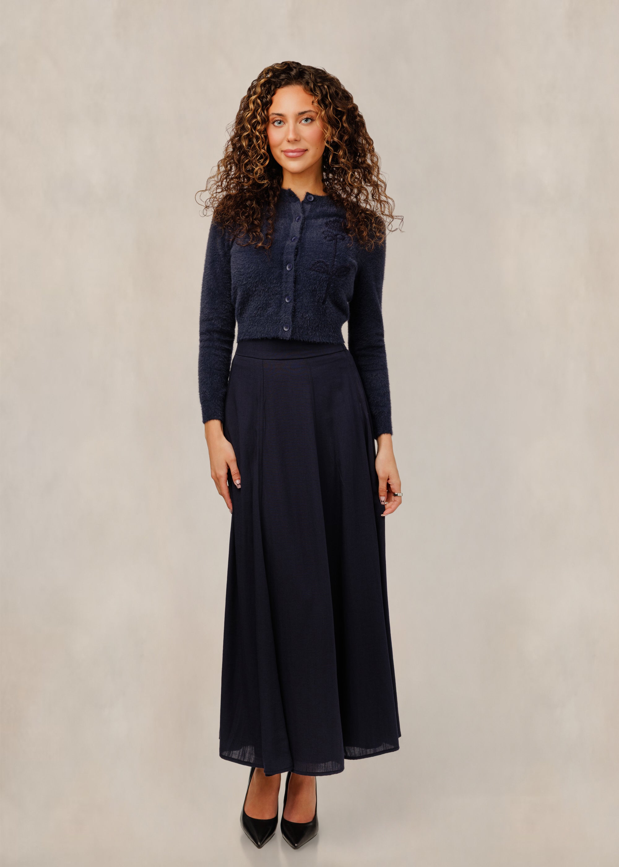 Navy Embroidered Soft Touch Cardigan