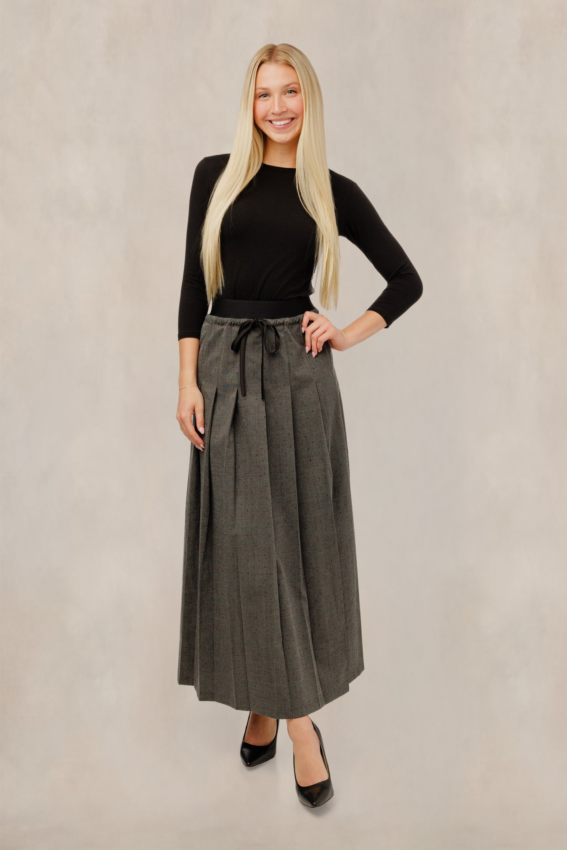 Charcoal Pleated Drawstring Skirt