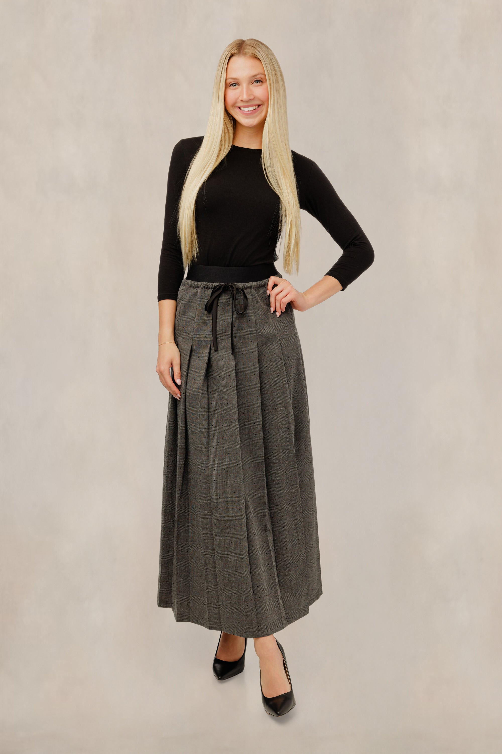 Charcoal Pleated Drawstring Skirt
