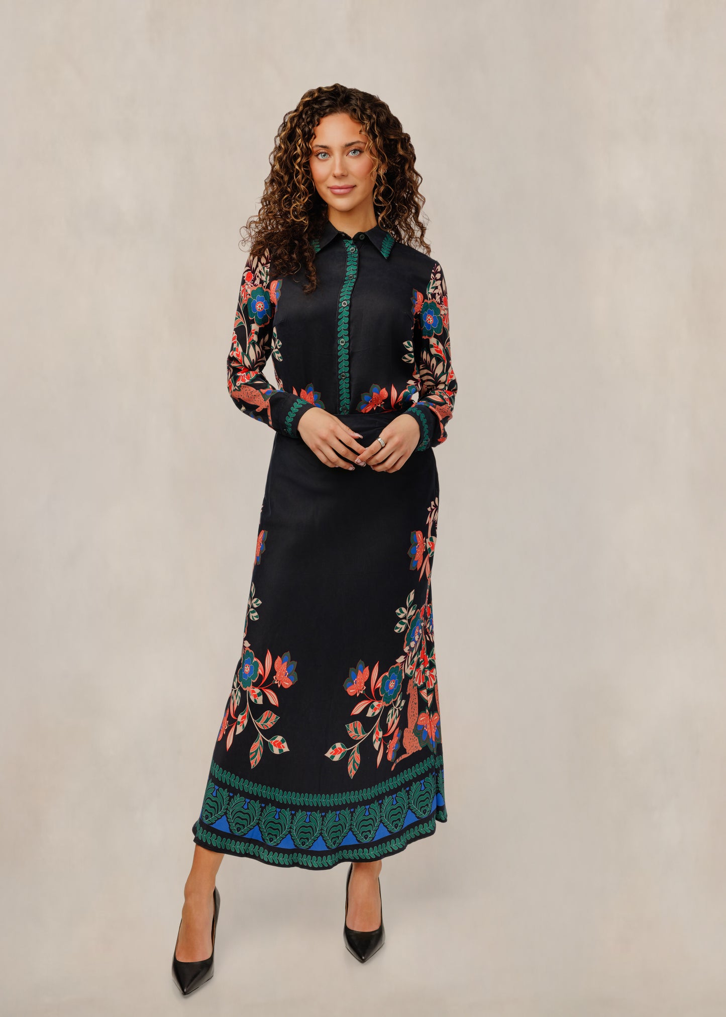 Floral Print Black Satin Blouse