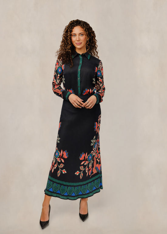 Floral Print Black Satin Blouse