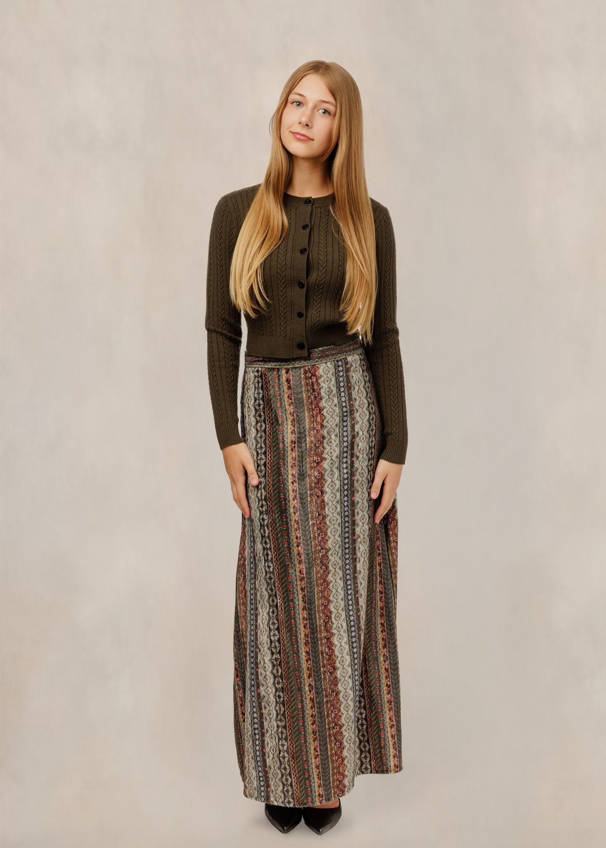 Olive Cable Knit Ribbed Cardigan