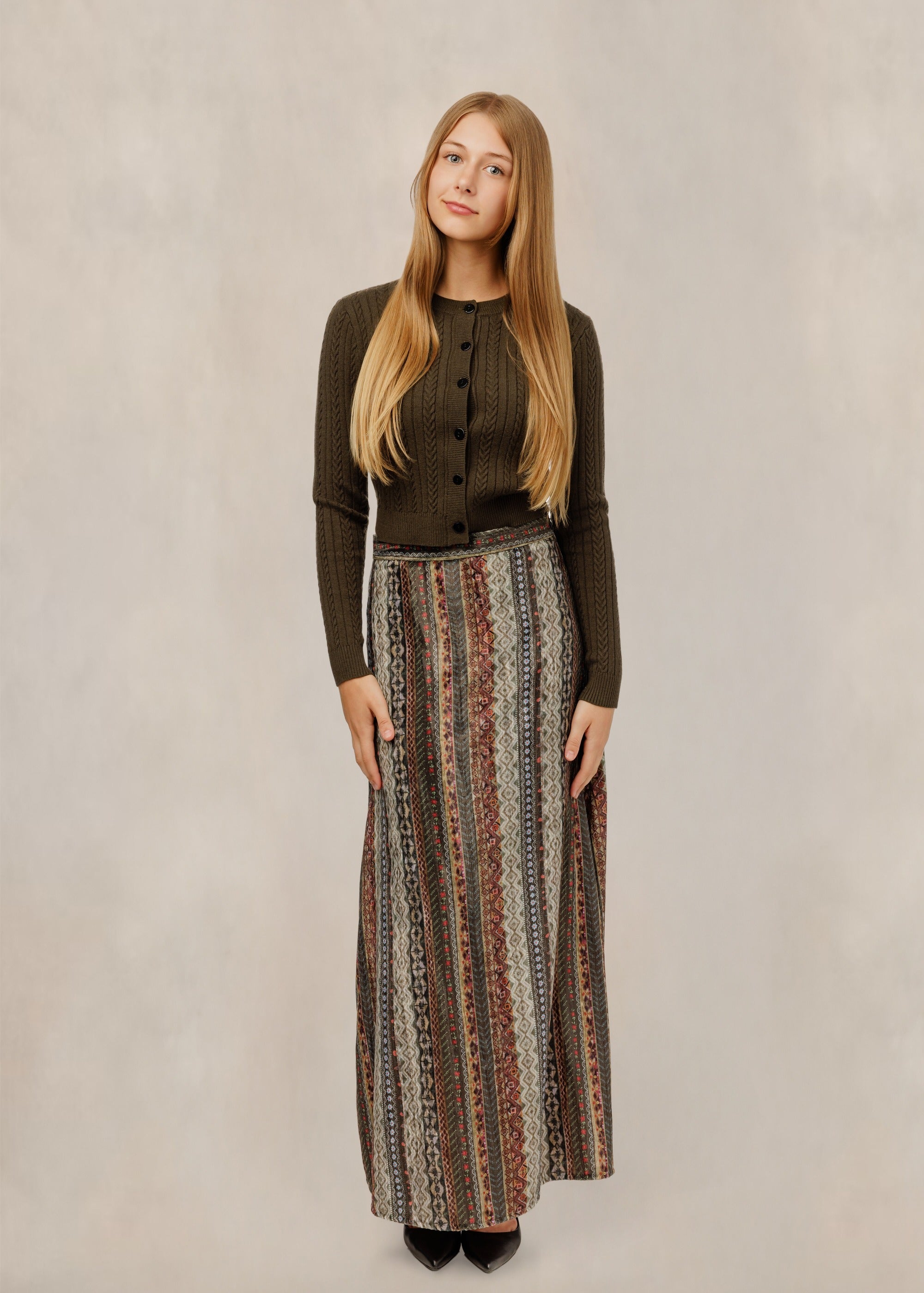 Olive Cable Knit Ribbed Cardigan