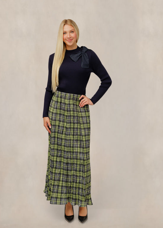 Shoulder Bow Ribbed Knit Top - Navy
