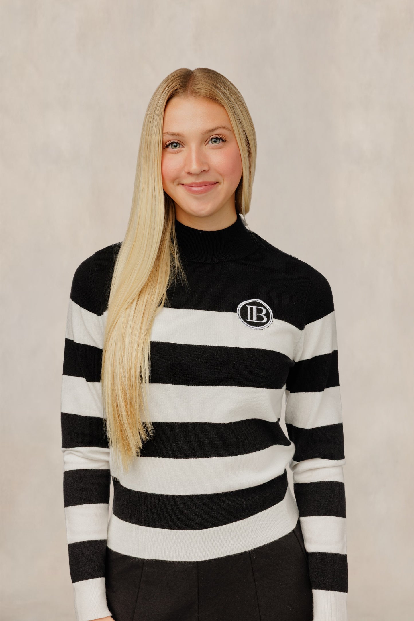 Black & White Striped Mock Neck