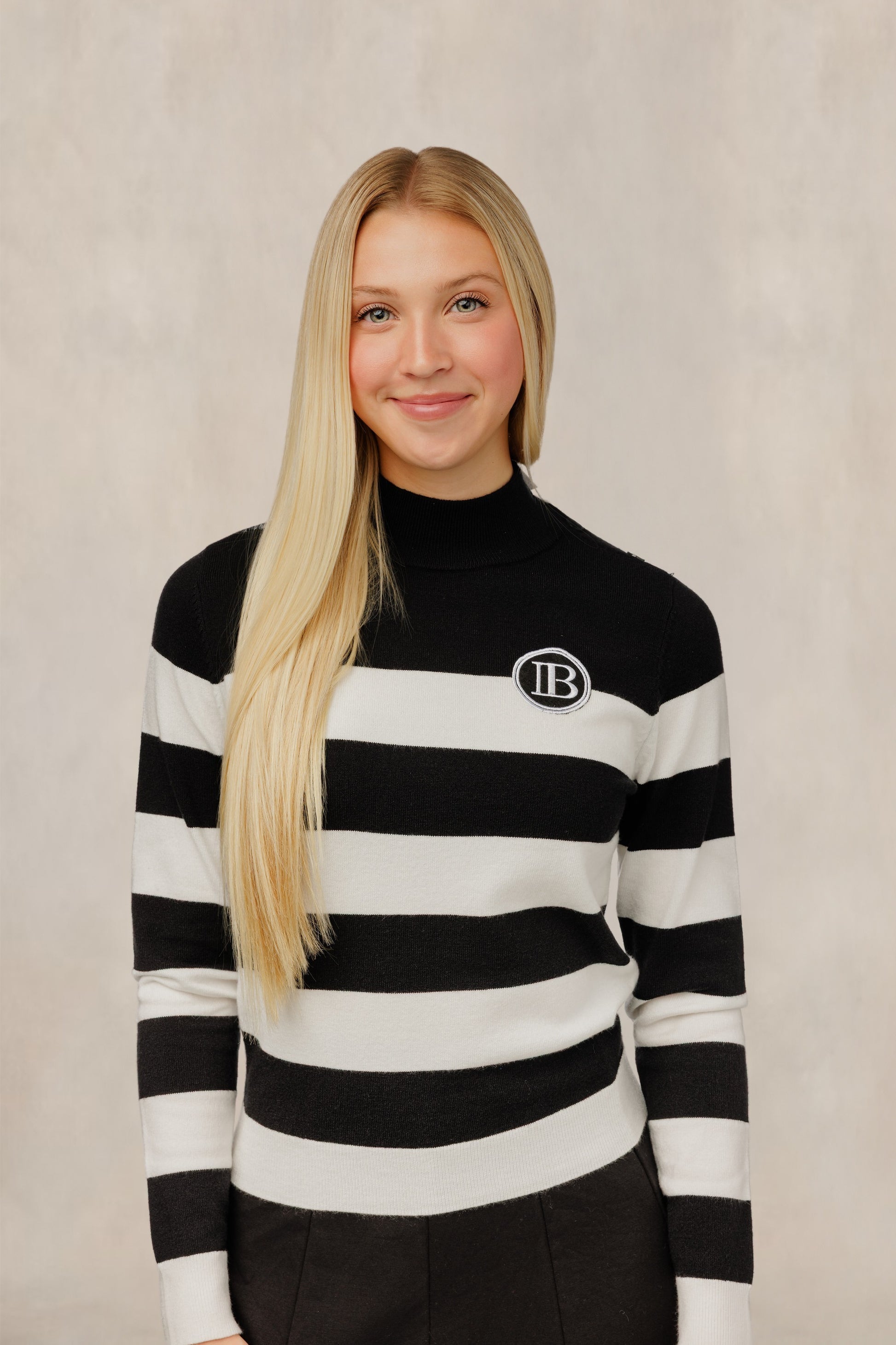 Black & White Striped Mock Neck