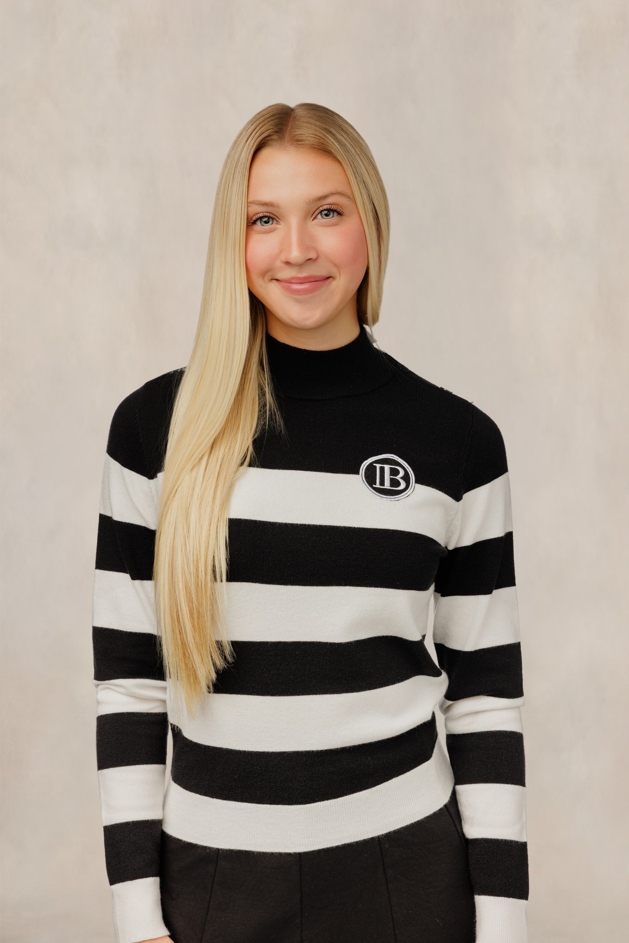 Black & White Striped Mock Neck