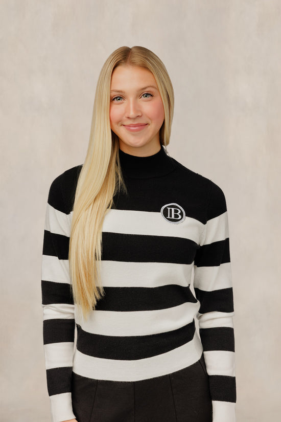 Black & White Striped Mock Neck