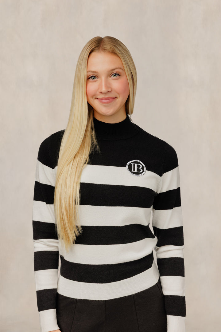 Black & White Striped Mock Neck