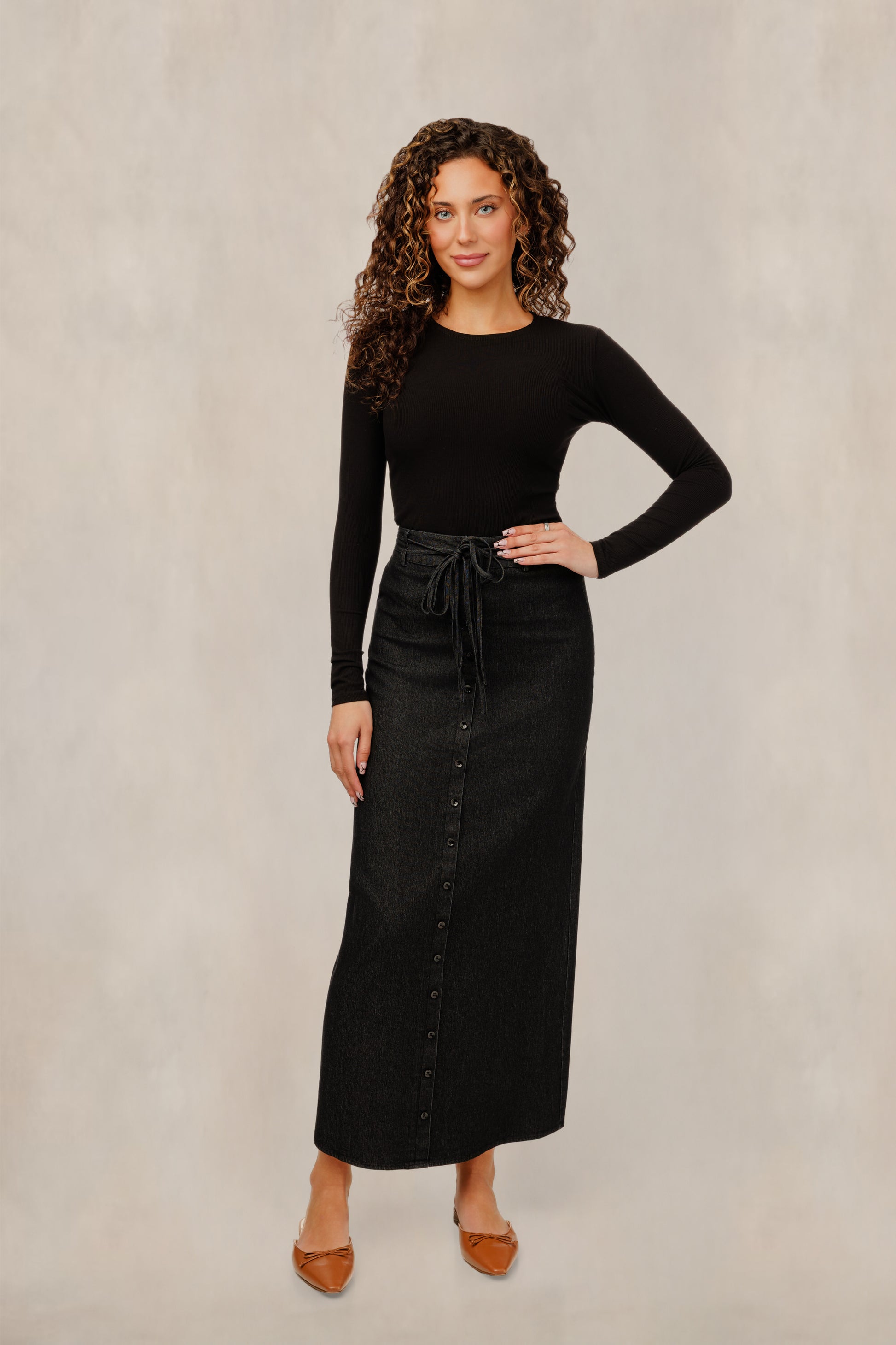 Charcoal Skirt W/ Buttons & Front Tie