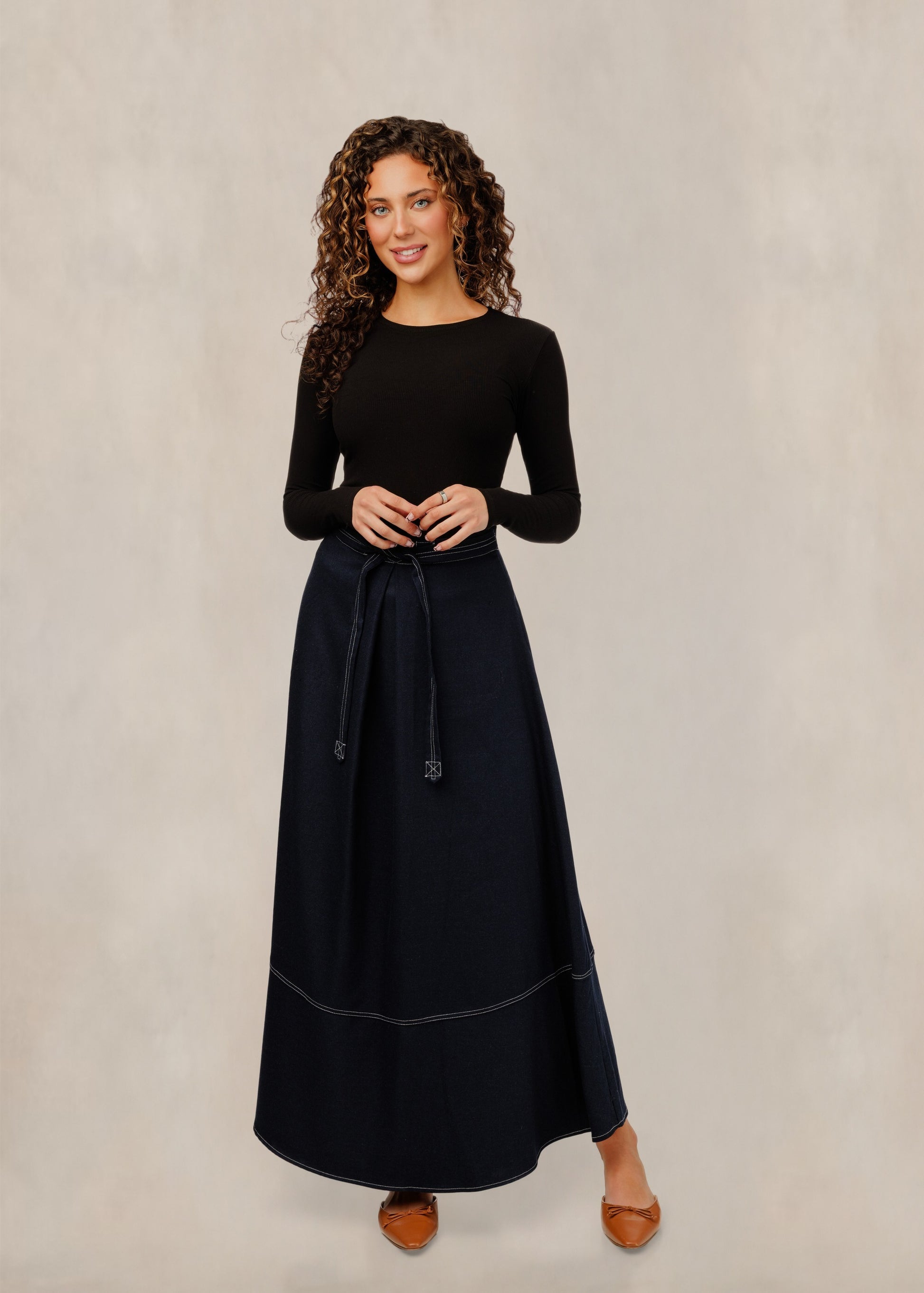 Contrast Stitch Denim A-Line Skirt