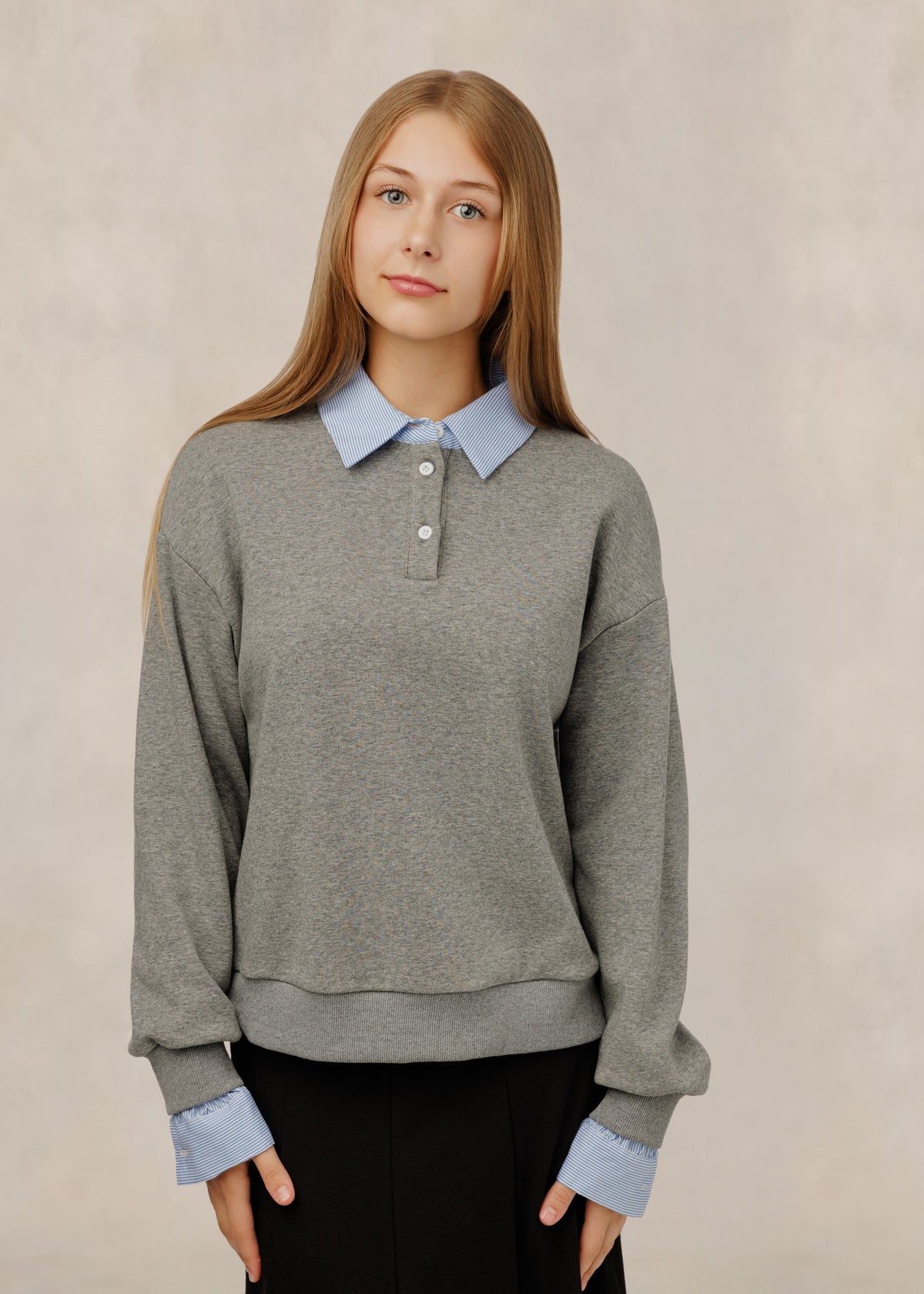 Grey Sweater Top With Collar