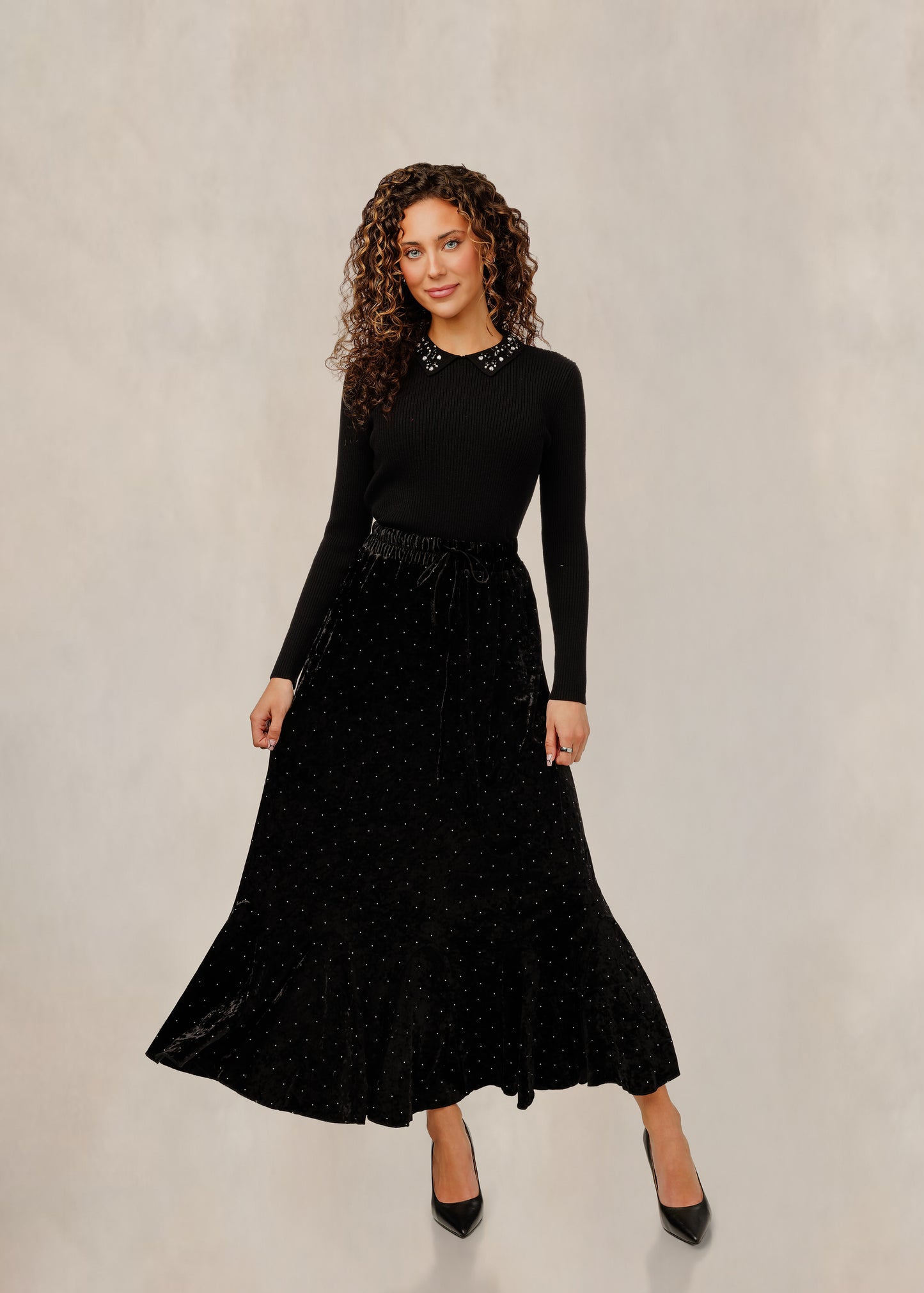 Black Suede Skirt With Rhinestones