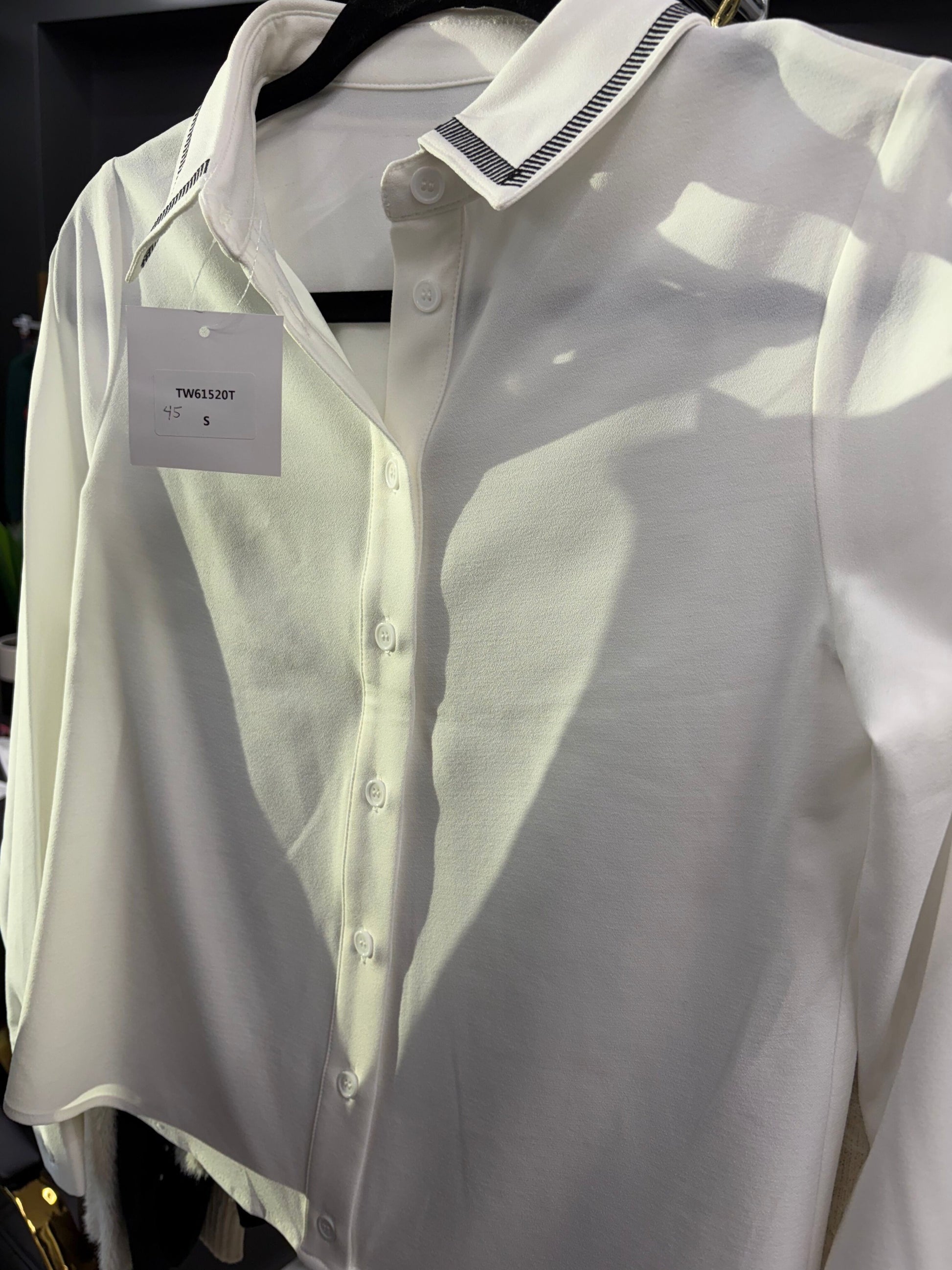 White Blouse W/ Contrast Stitch Collar Trim - W/O Ruffle