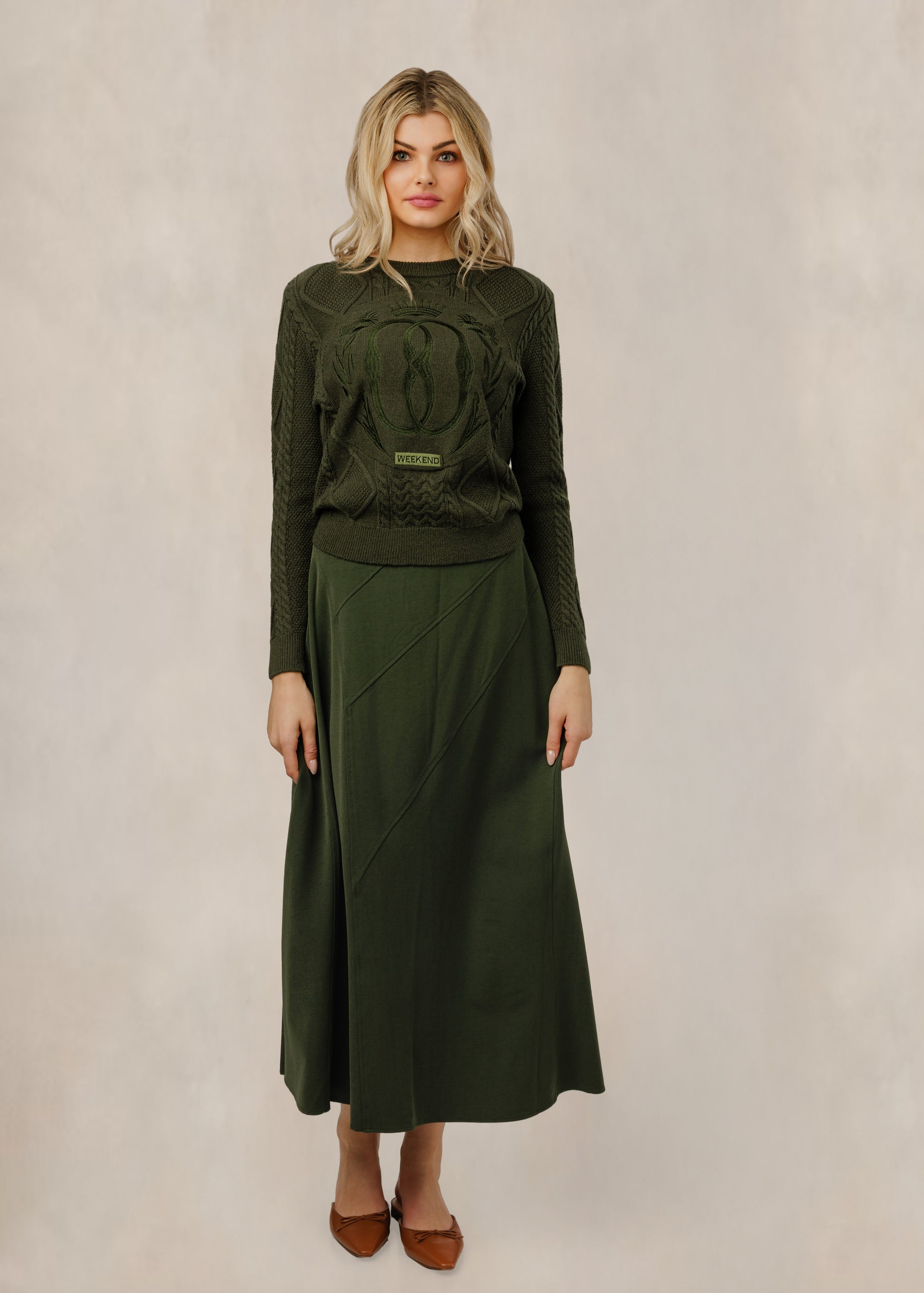 Olive Diagonal Seam Detail Skirt