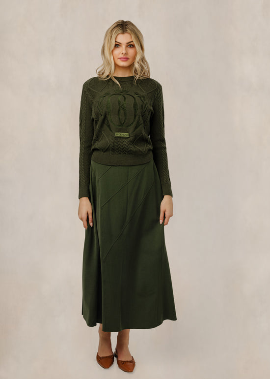 Olive Diagonal Seam Detail Skirt
