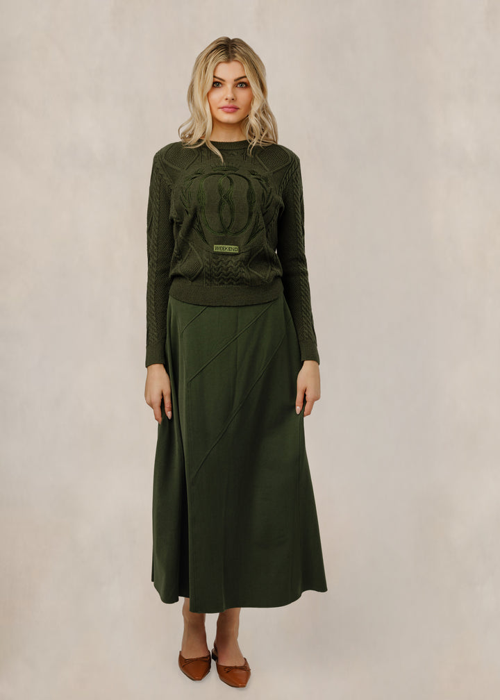 Olive Diagonal Seam Detail Skirt