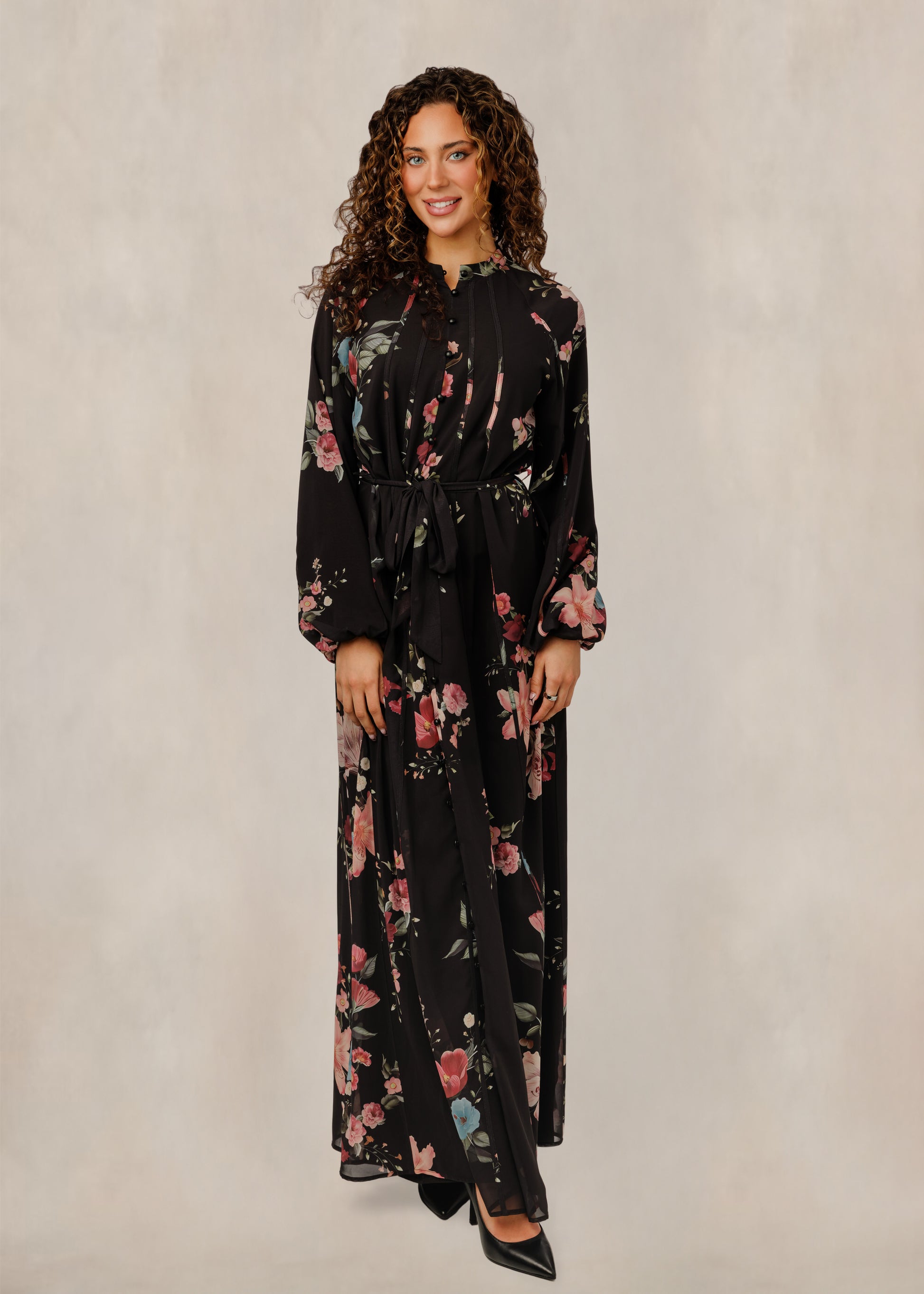 Floral Printed Dress - Black - SHM007D-A
