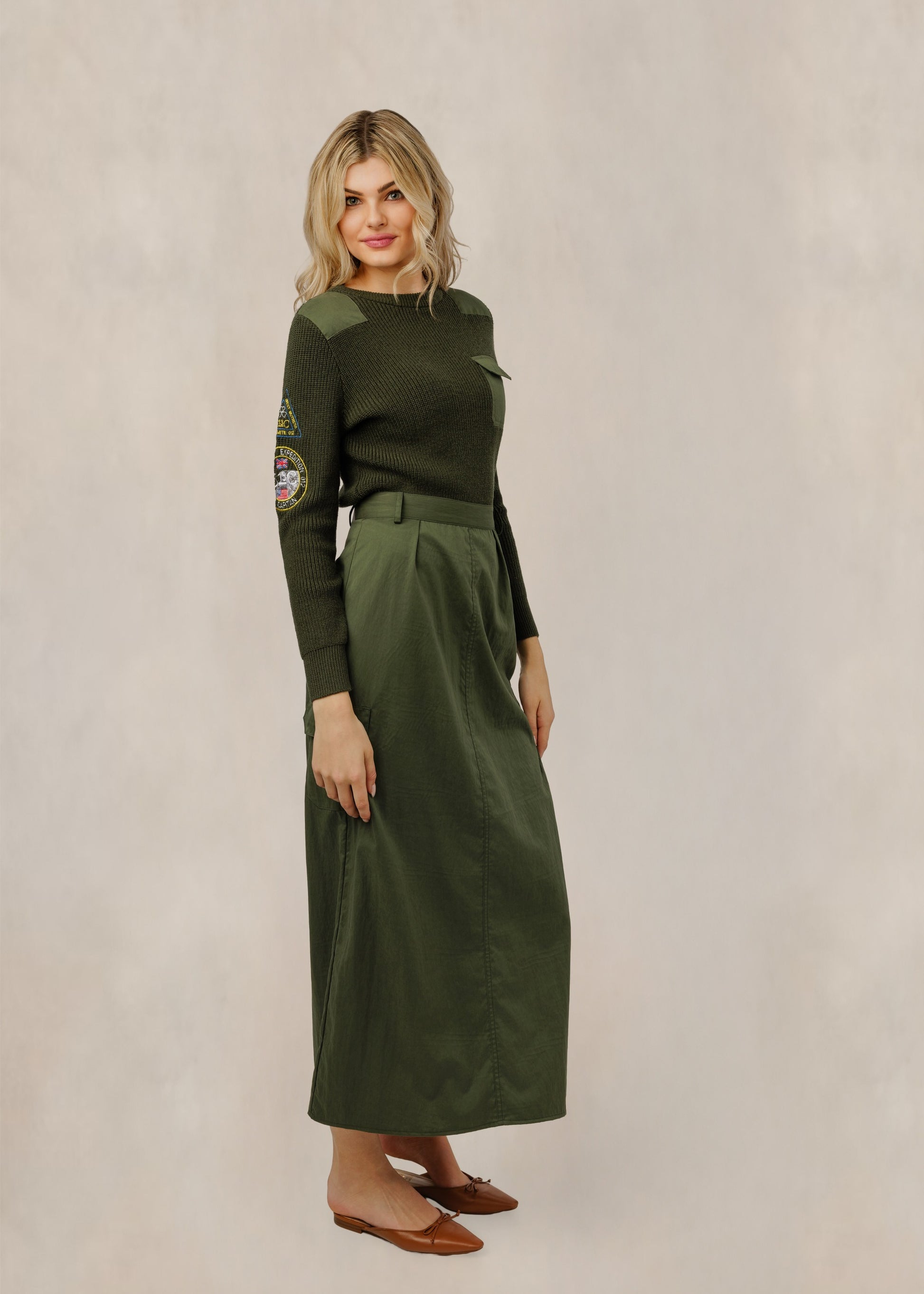 Dark Green Structured Skirt