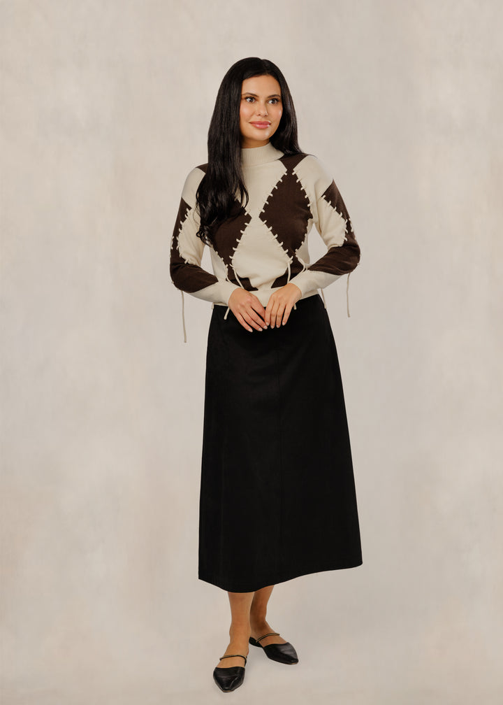 Argyle Patch Knit Sweater - Beige/Brown