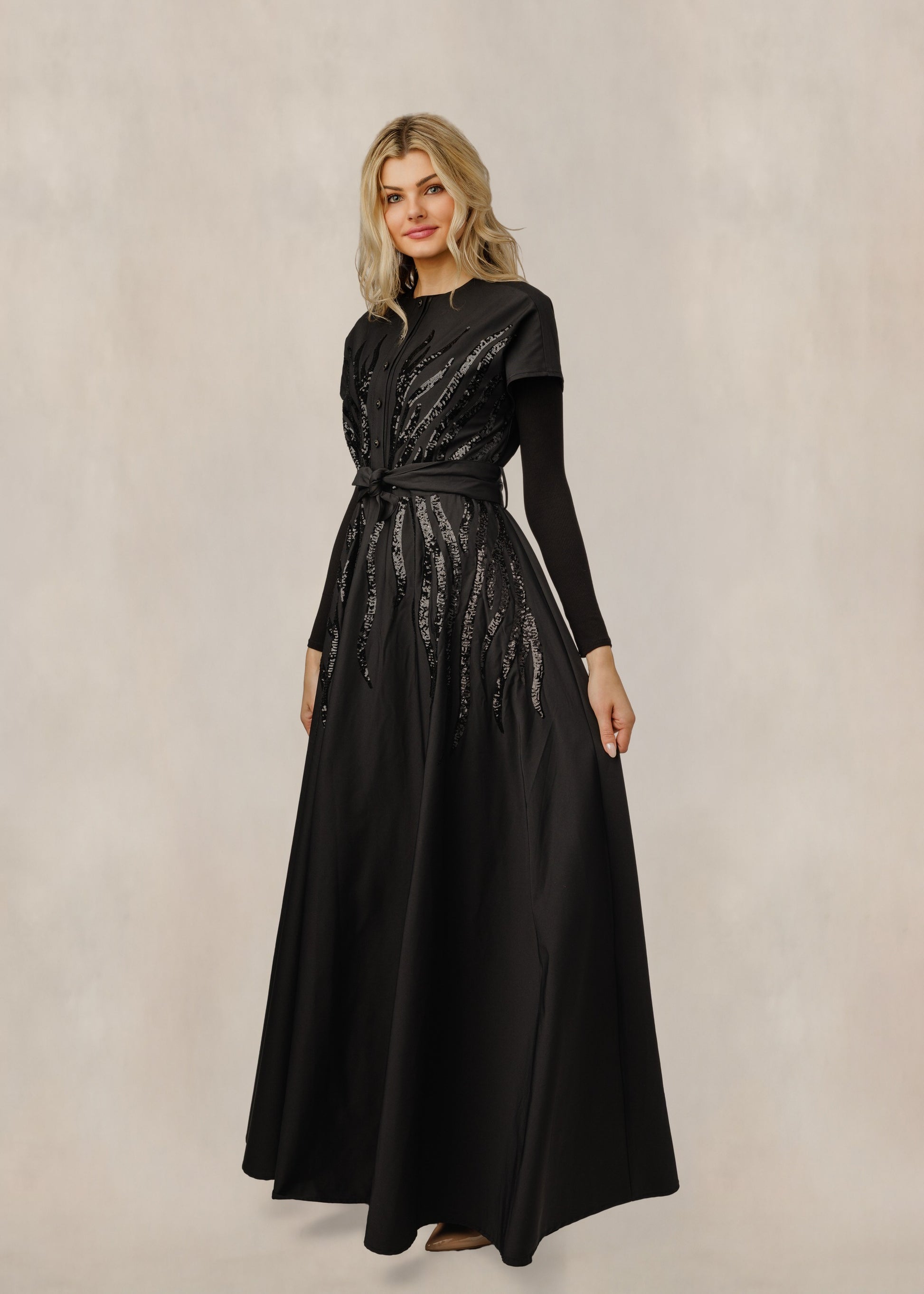 Black Sequinned Pattern Dress