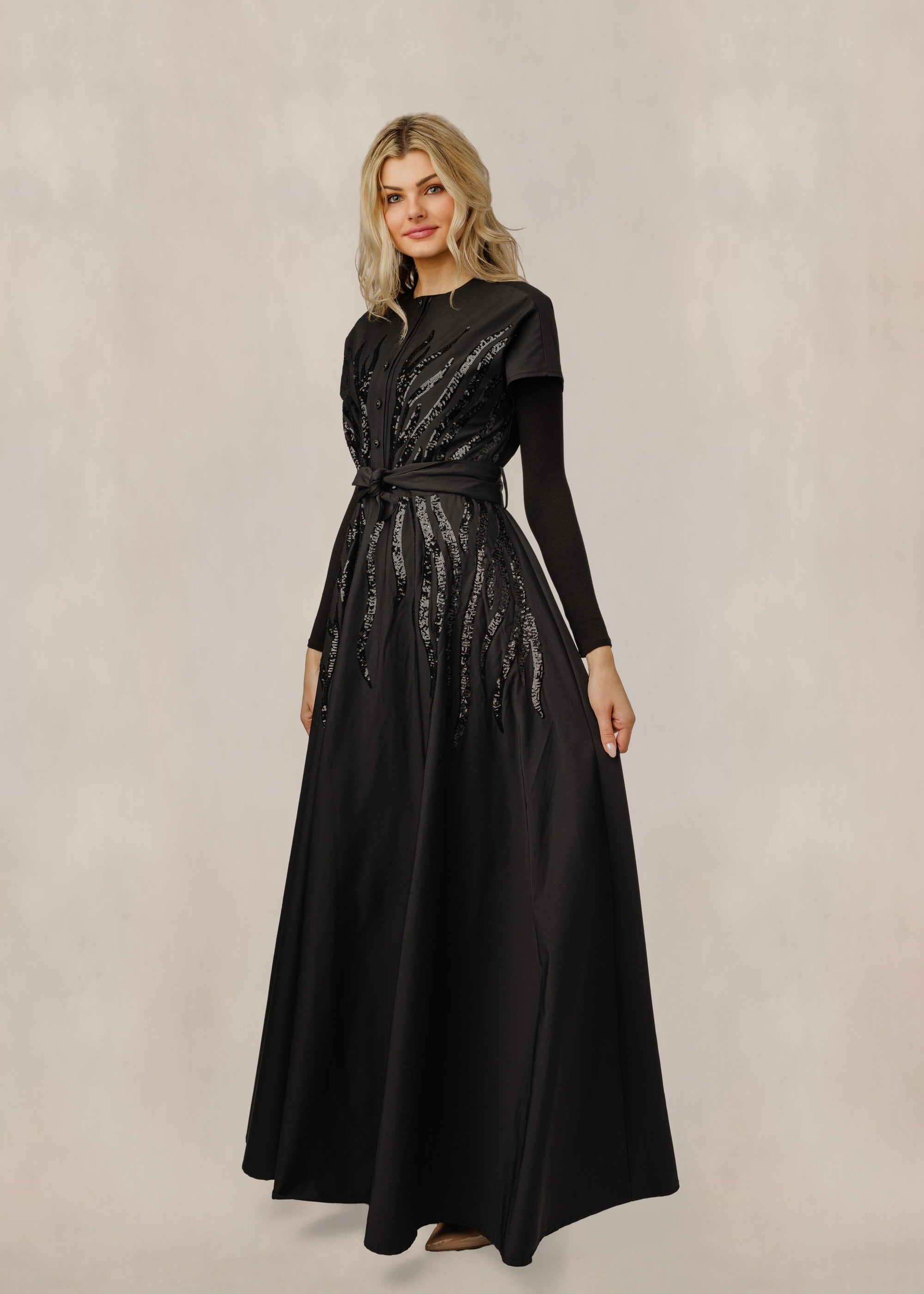 Black Sequinned Pattern Dress