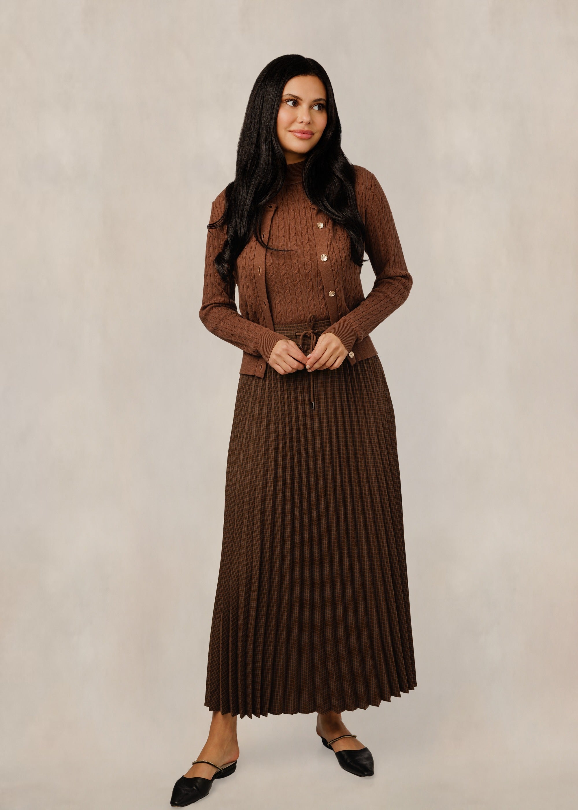 Brown Pleated Skirt - WW61308S-A