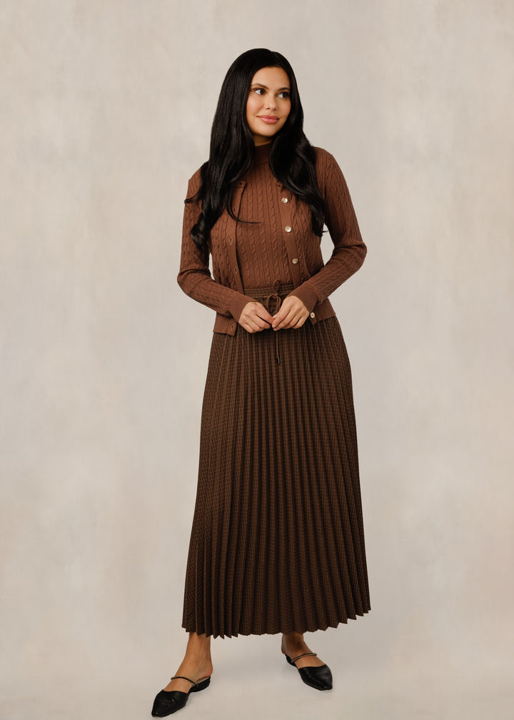 Brown Pleated Skirt - WW61308S-A