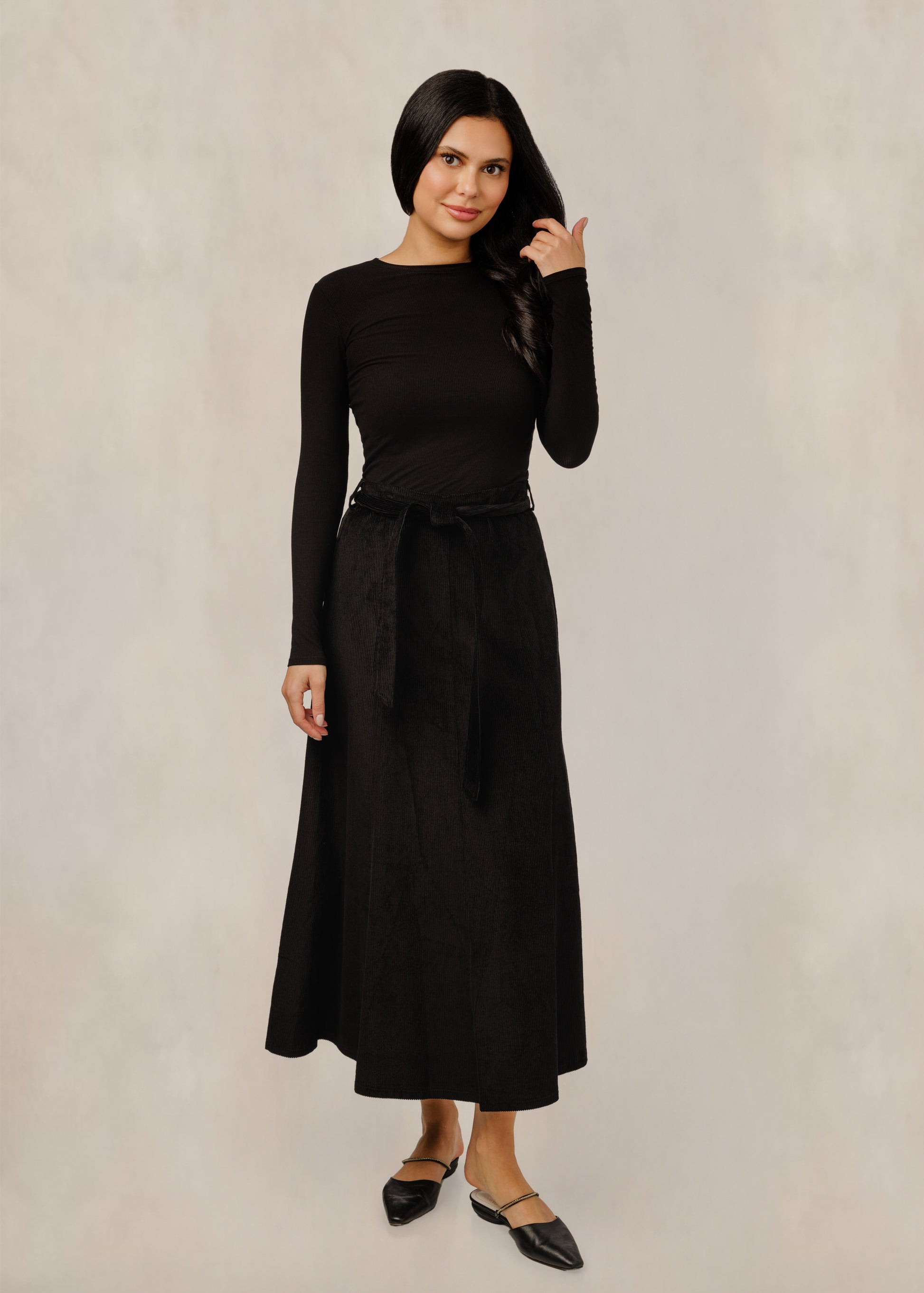 Black Corduroy Tie Front Skirt