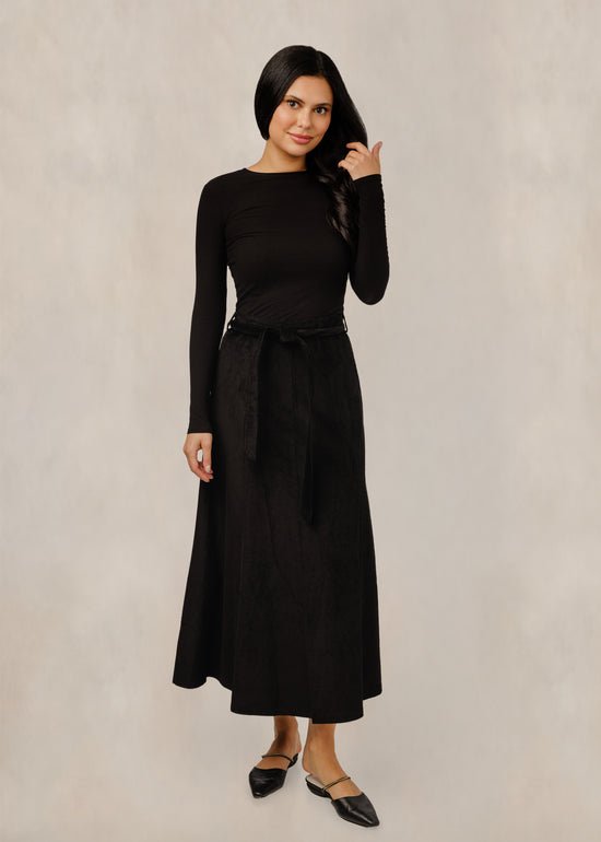Black Corduroy Tie Front Skirt