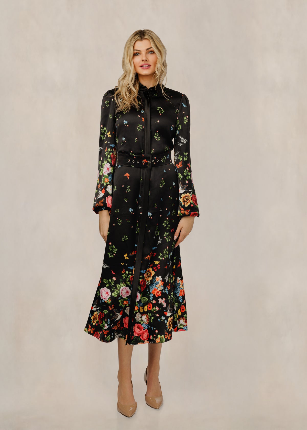 Black Floral Printed Dress - WW61114D-A