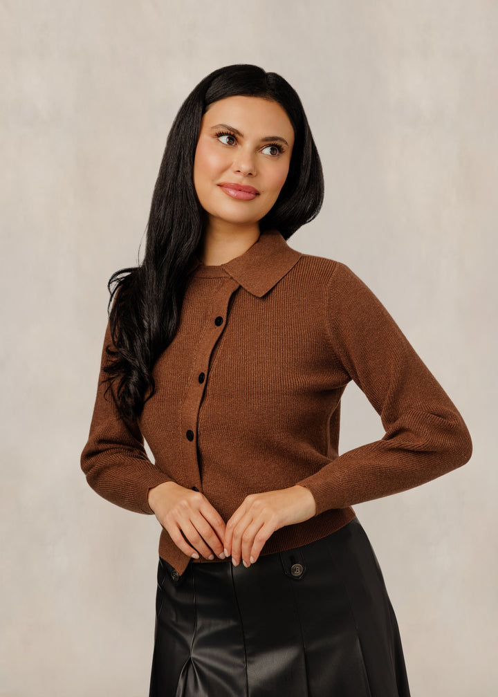 Brown Button Down Asymmetrical Sweater