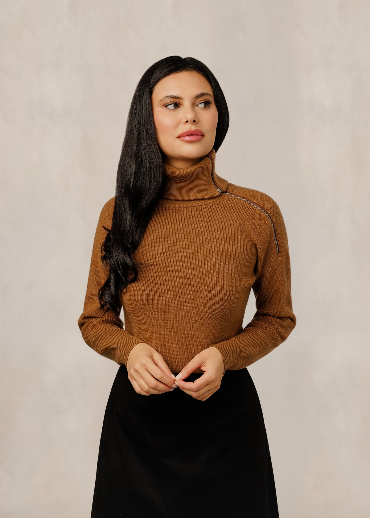 Brown Turtleneck Zip Sweater