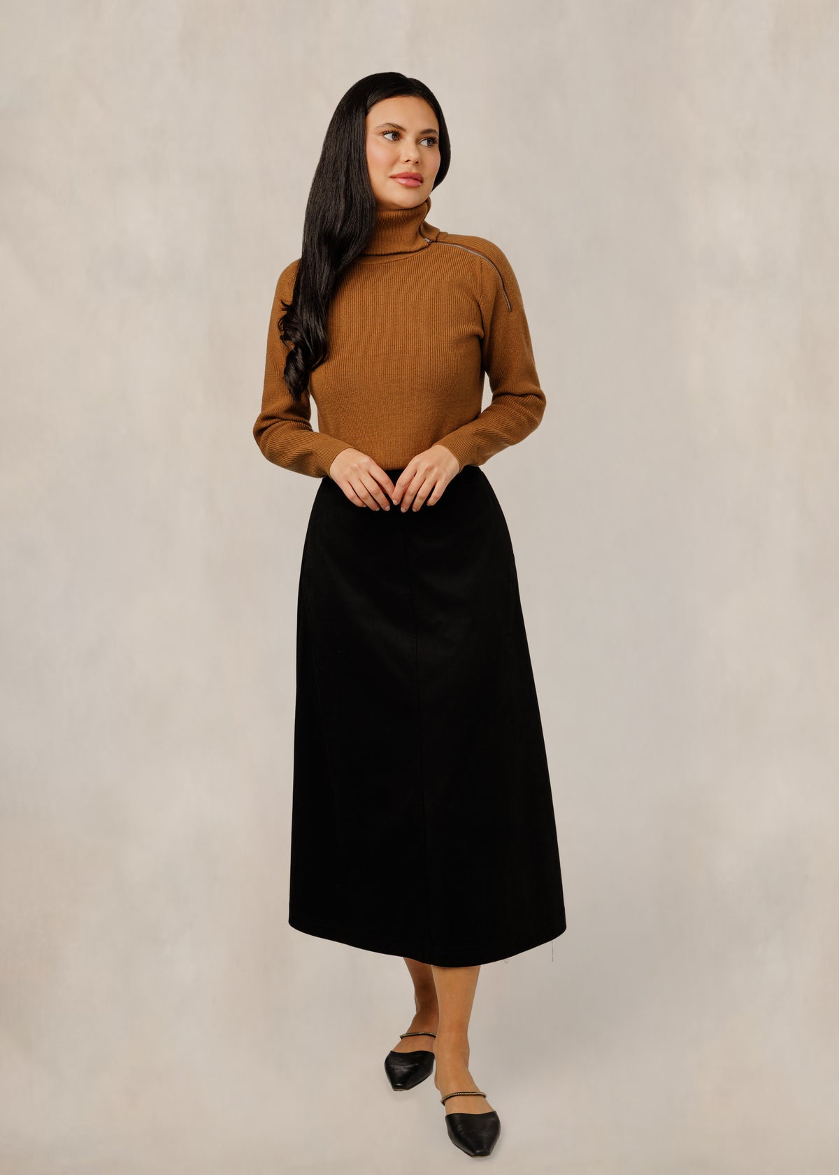 Brown Turtleneck Zip Sweater