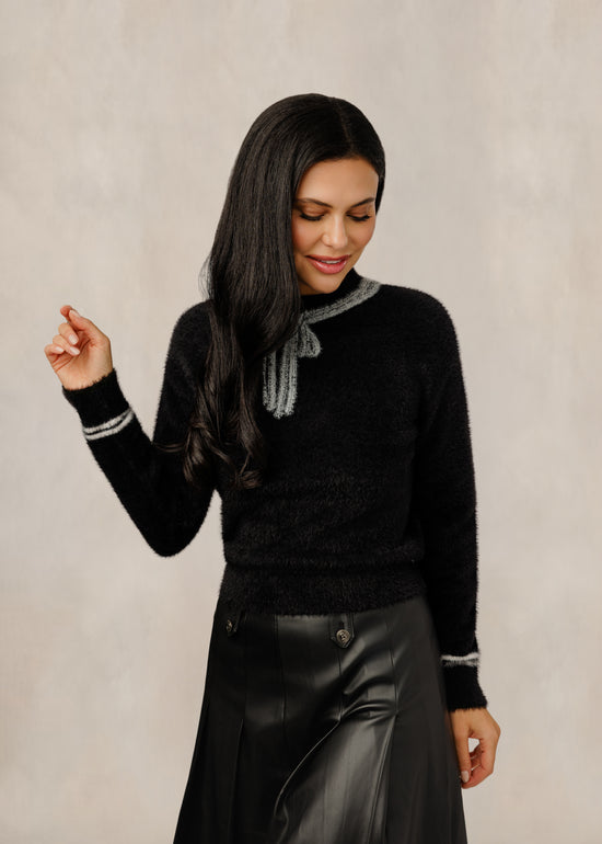 Black Sweater With Neck Tie - TW61230T-A