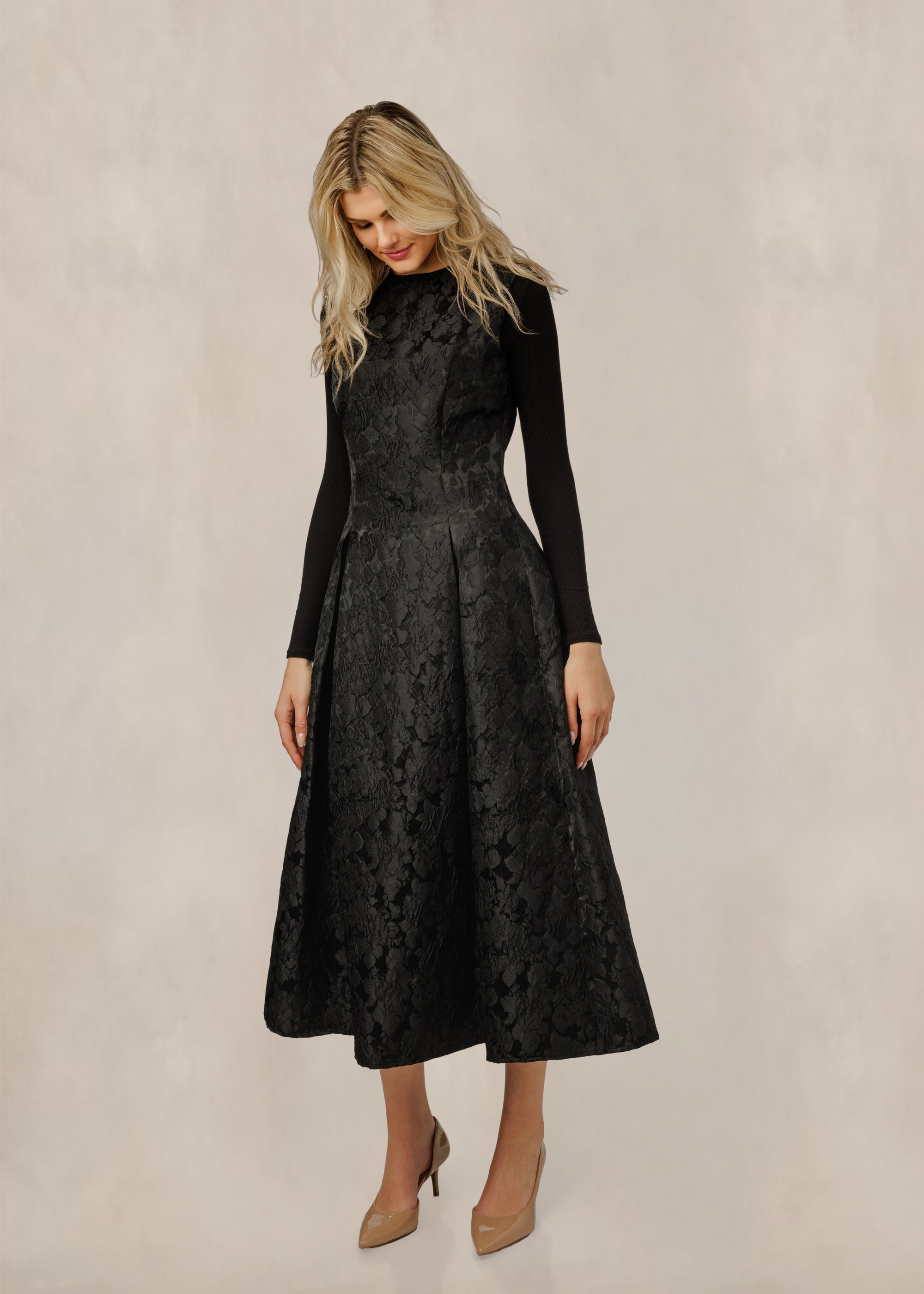 Black Tie Front Floral Patterned Dress