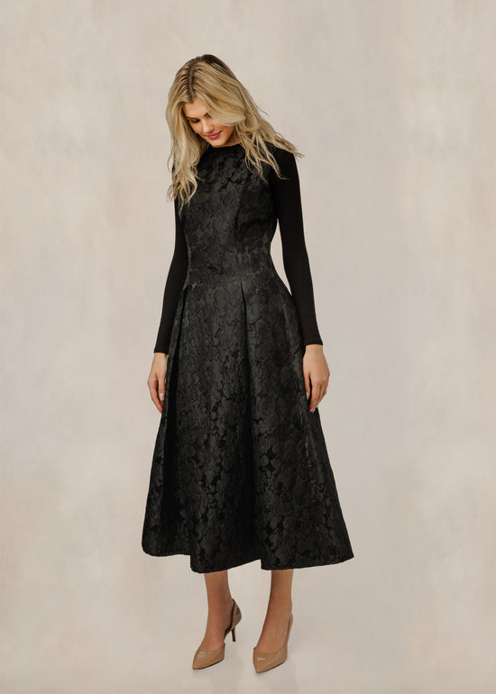 Black Tie Front Floral Patterned Dress
