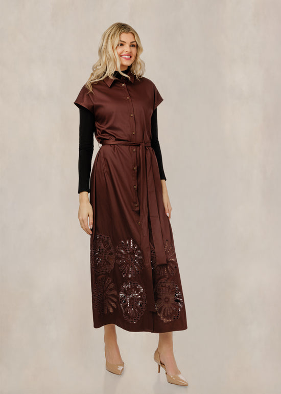 Brown Silk Jumper With Floral Embroidery