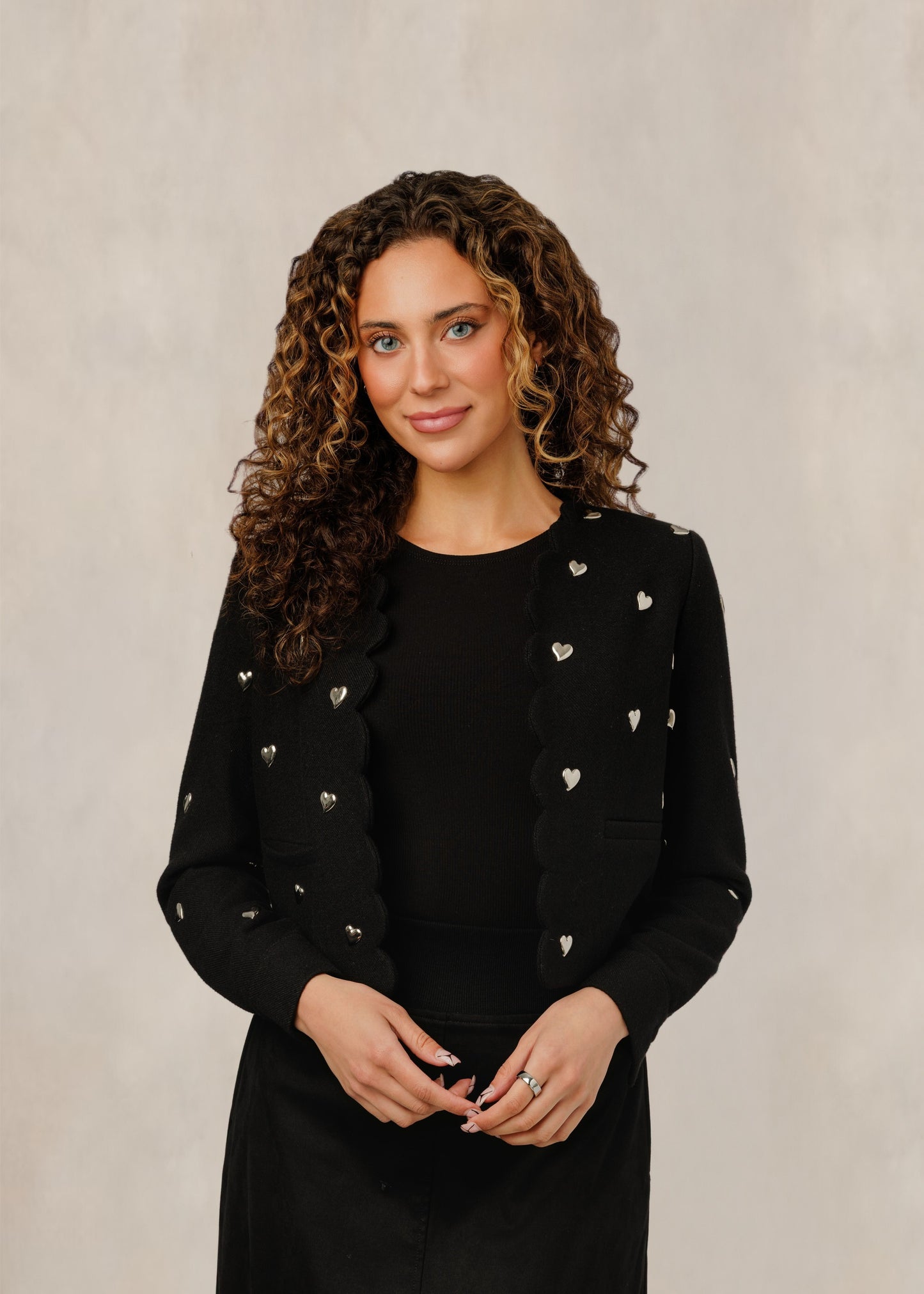 Metallic Heart Scalloped Twin Set