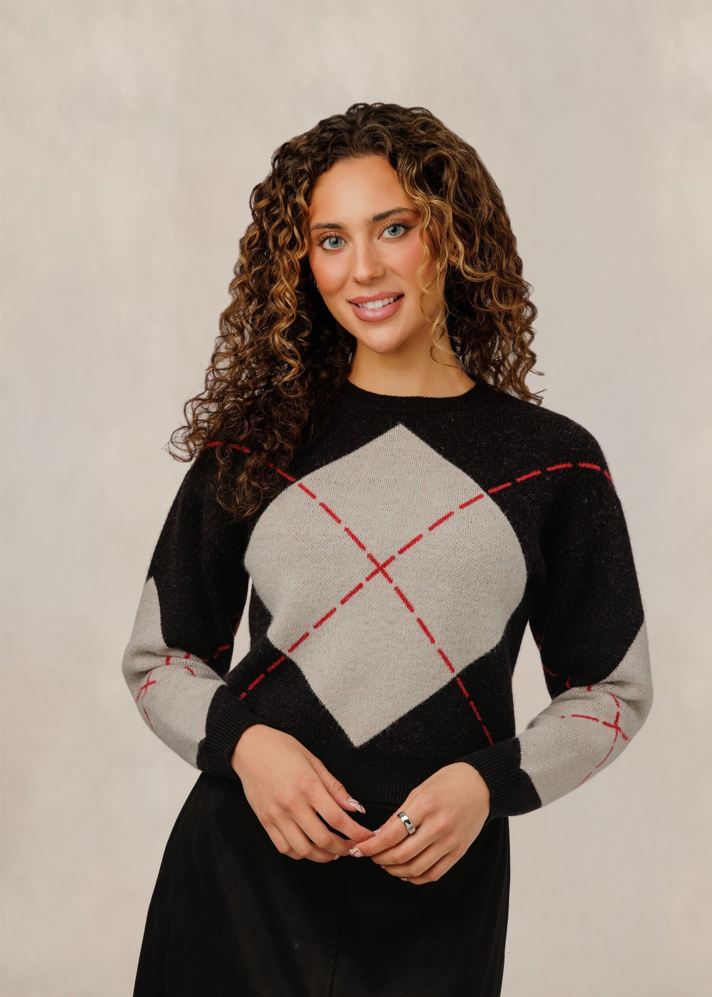 Stone & Black Argyle Sweater