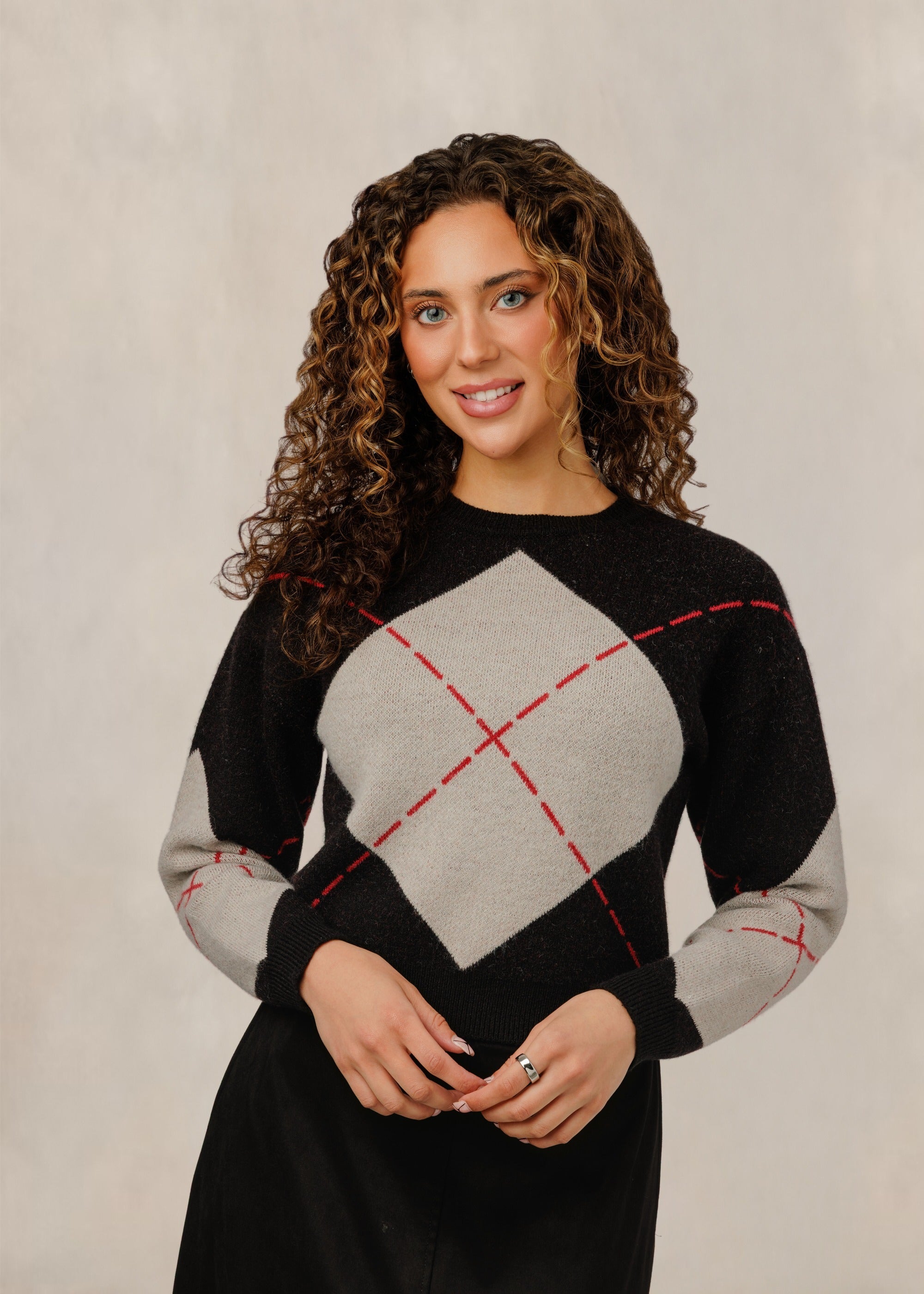 Stone & Black Argyle Sweater