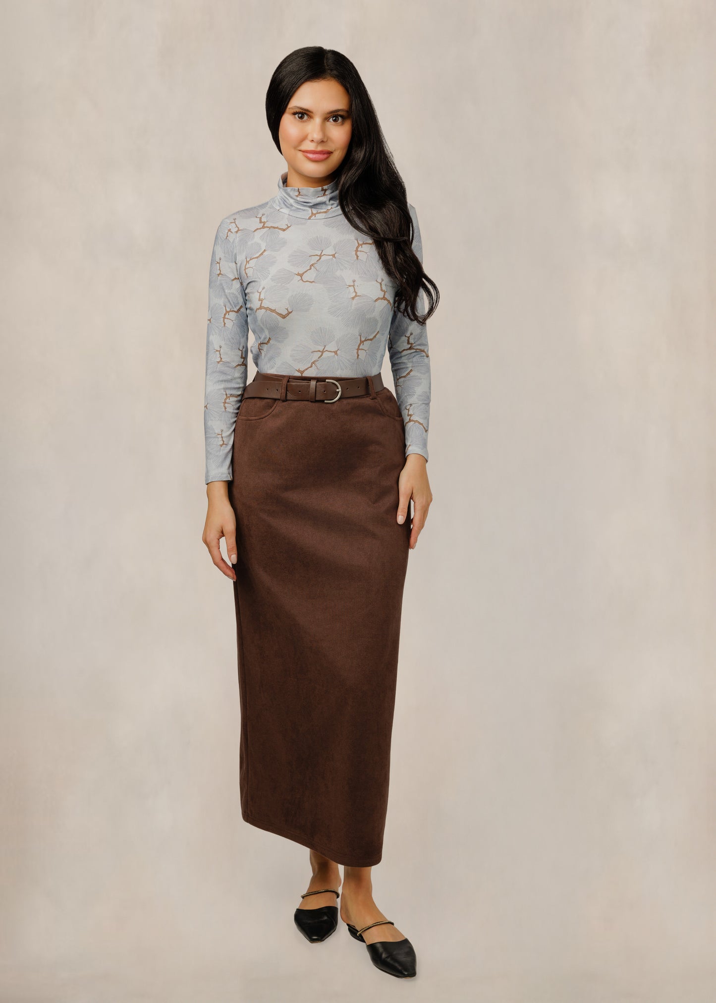 Brown Suede Skirt With Belt
