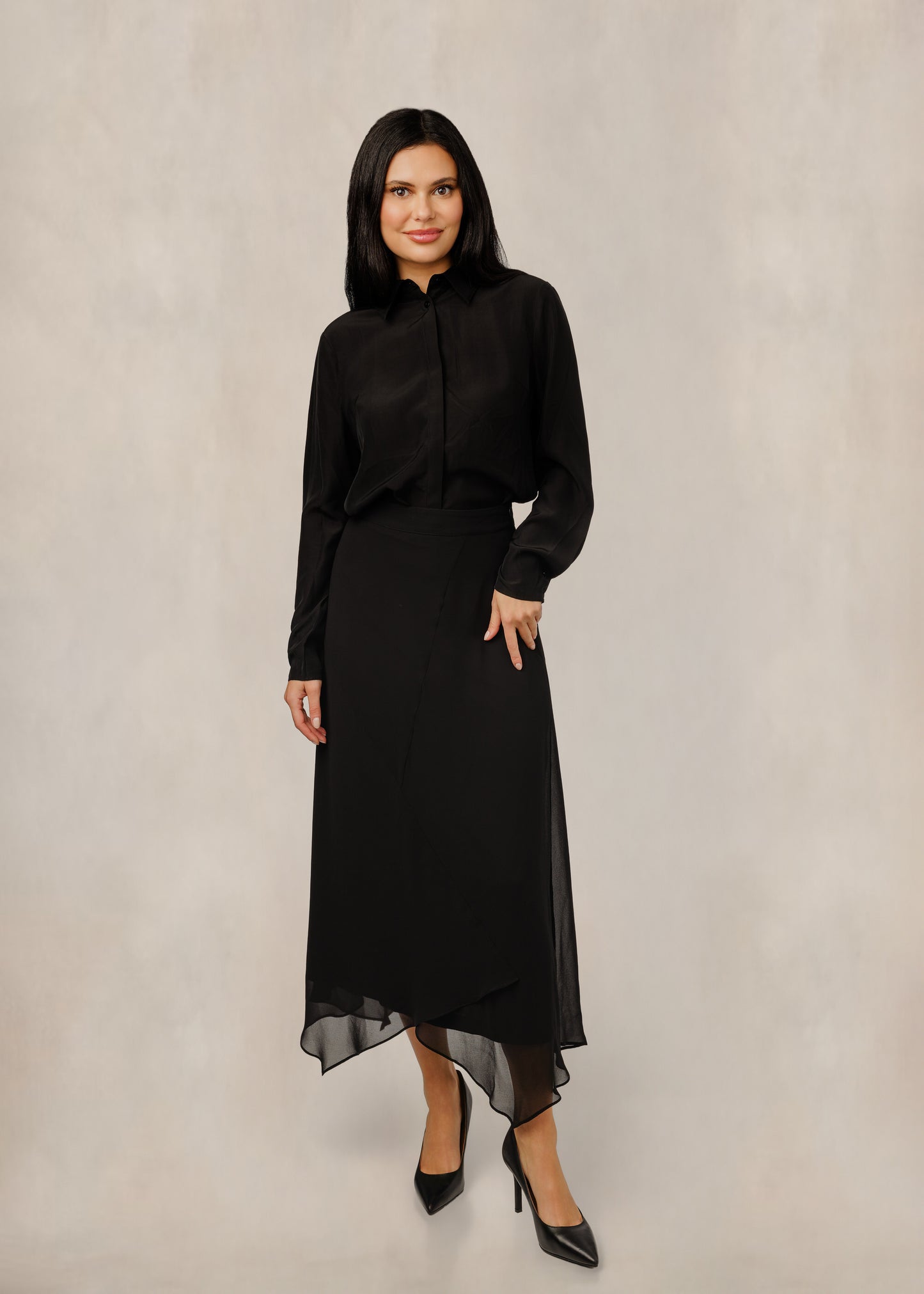 Black Asymmetrical Chiffon Skirt