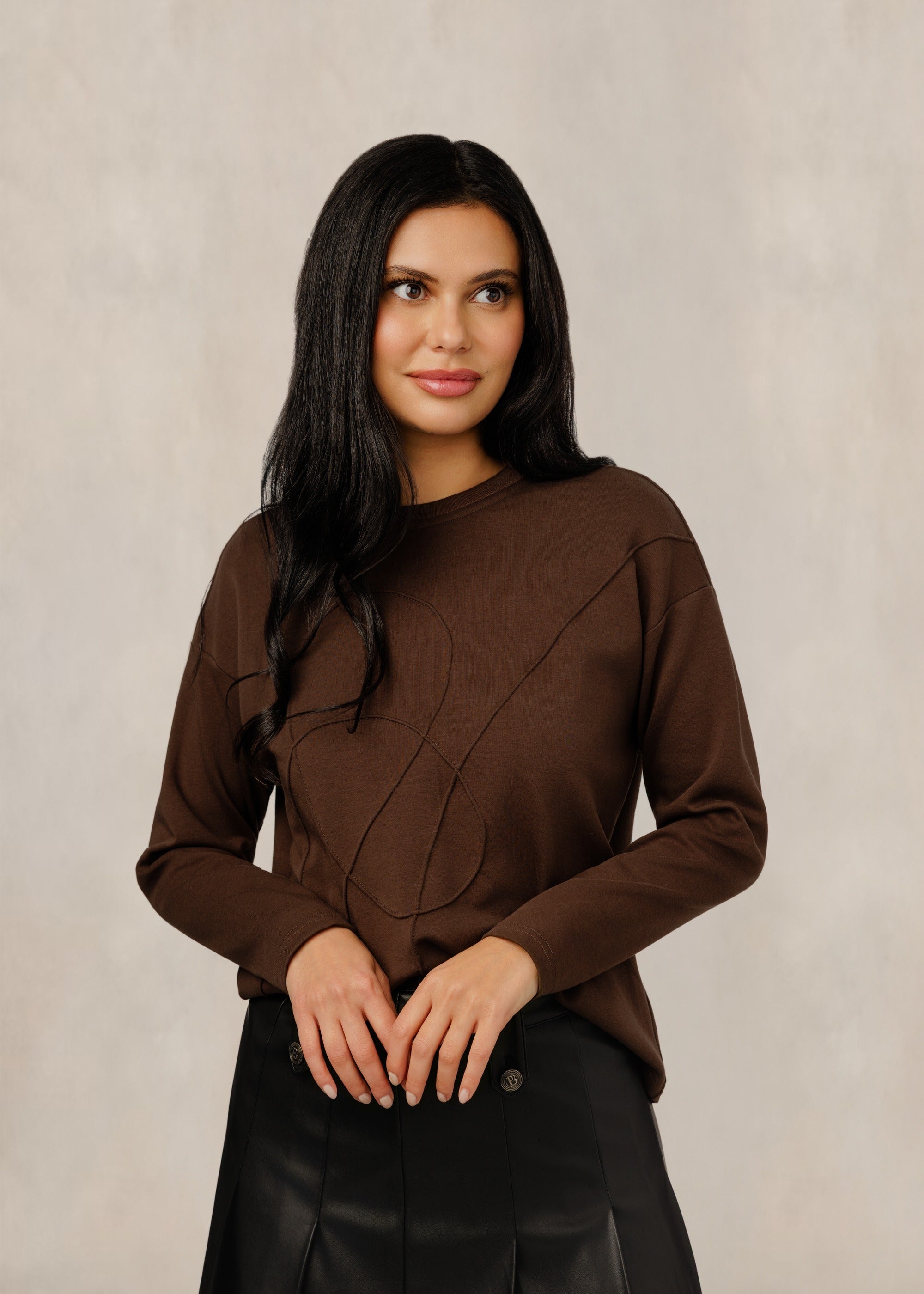 Textured Design Sweater - Brown