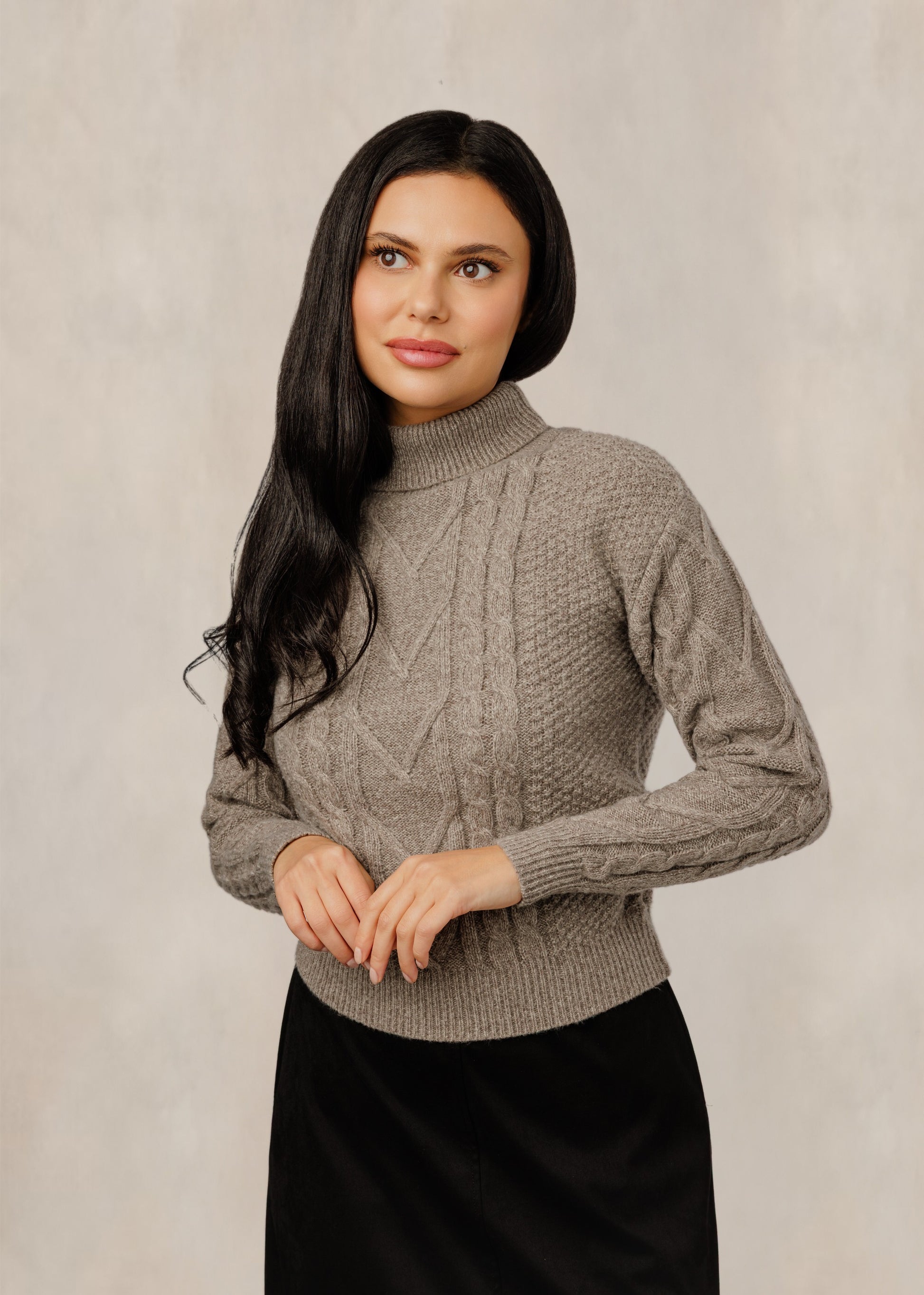 Cable Knit Sweater - Beige - WW61068T-A